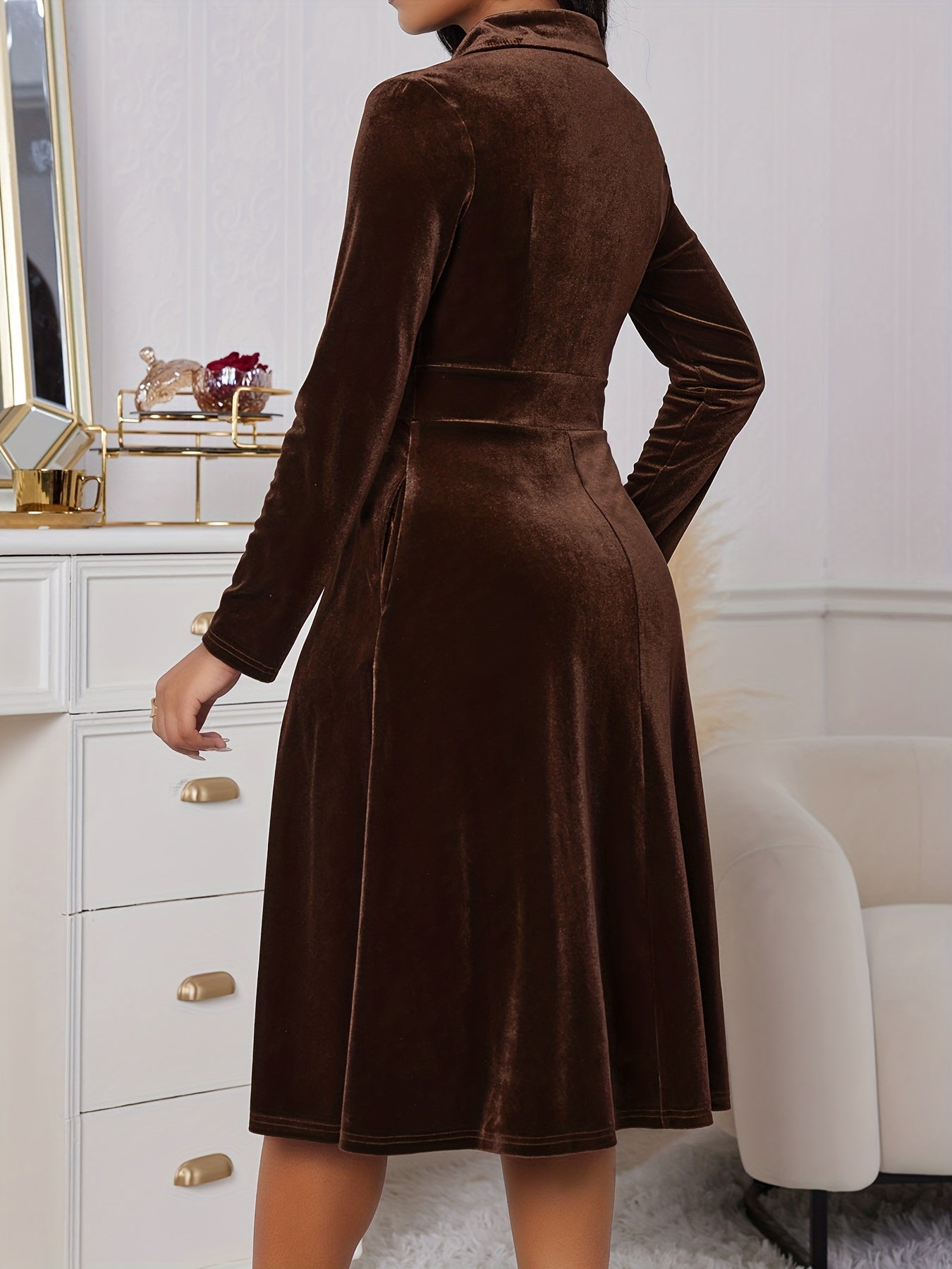 Ensemble Robe Femme Élégant Velours Bourgogne – Coupe Slim A-Line, Col et Boutonnage à l’Avant, Manches Longues, Pantalon Mi-Long, Idéal pour Mariages, Affaires et Événements Formels, Lavable en Machine (Pas de Nettoyage à Sec)