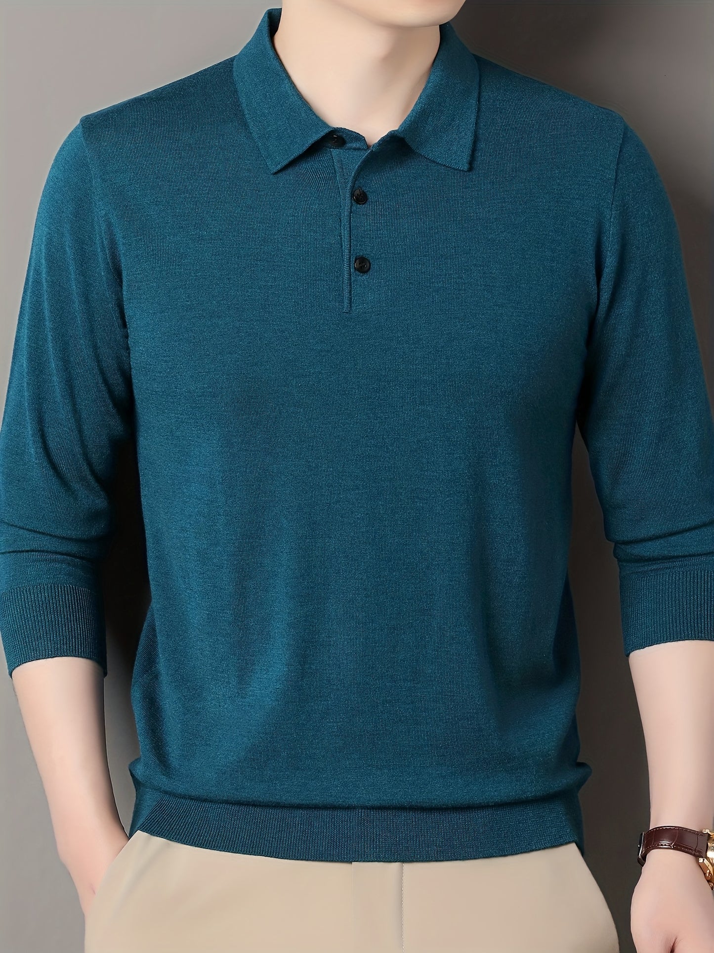 Men'S Slim-Fit Long Sleeve Shirt - Soft Stretchy Knit Button-Front Collar, Solid Color Casual & Formal Tops for Spring/Fall, Office, Party, Everyday - Easy-care Men'S Clothing, Office Attire, Classic Collar, Durable Construct