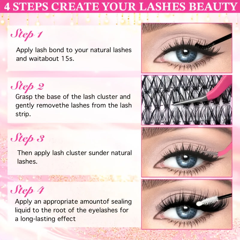 Set de 680 cils (30D/40D/50D) volume yeux style anime avec pinces et pinceau cils D Curl naturels hypoallergéniques kit DIY pour débutants fêtes mariages et usage quotidien