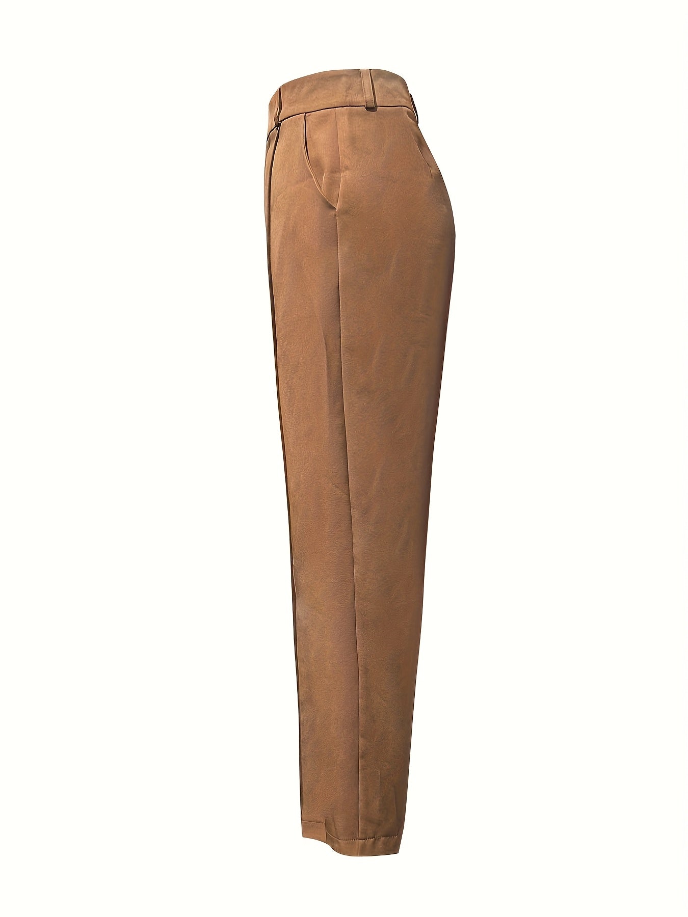 Pantalon Femme Élégant Taille Haute – Jambe Droite, Fermeture Zippée, Sans Ceinture, Couleurs Neutres (Marron/Beige/Noir/Gris), Bureau et Décontracté, Tous Saisons