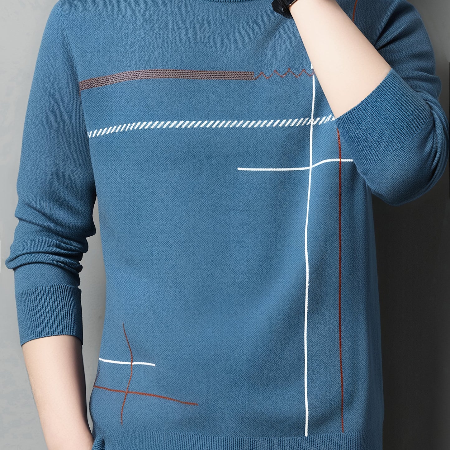 Classic Mature Men's Irregular Stripe Round Neck Casual Long Sleeve Knit Set