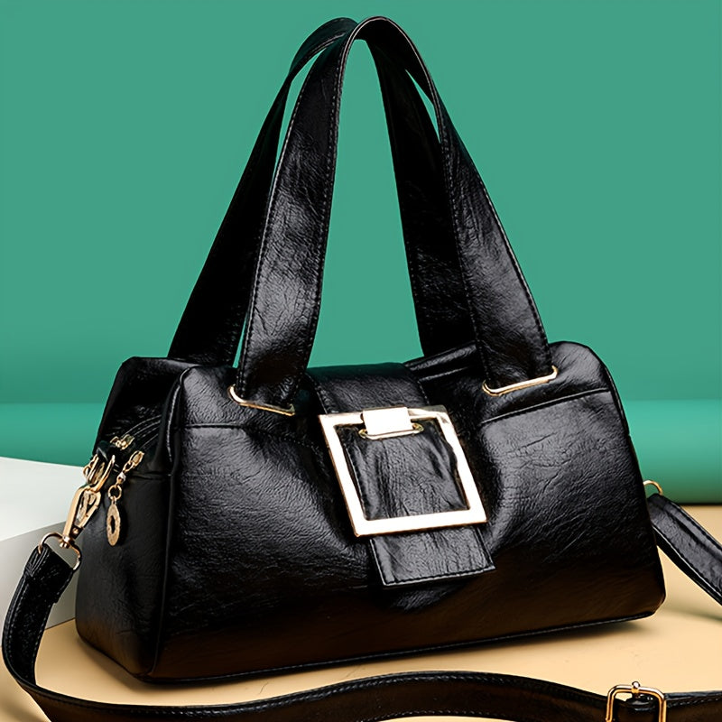 Sac Cabas Femme– Grande Capacité, Sangle Amovible, Ferrures Dorées, Multi-Compartiments avec Fermeture Zippée, Design Structuré Carré, Idéal Travail, Shopping et Voyage