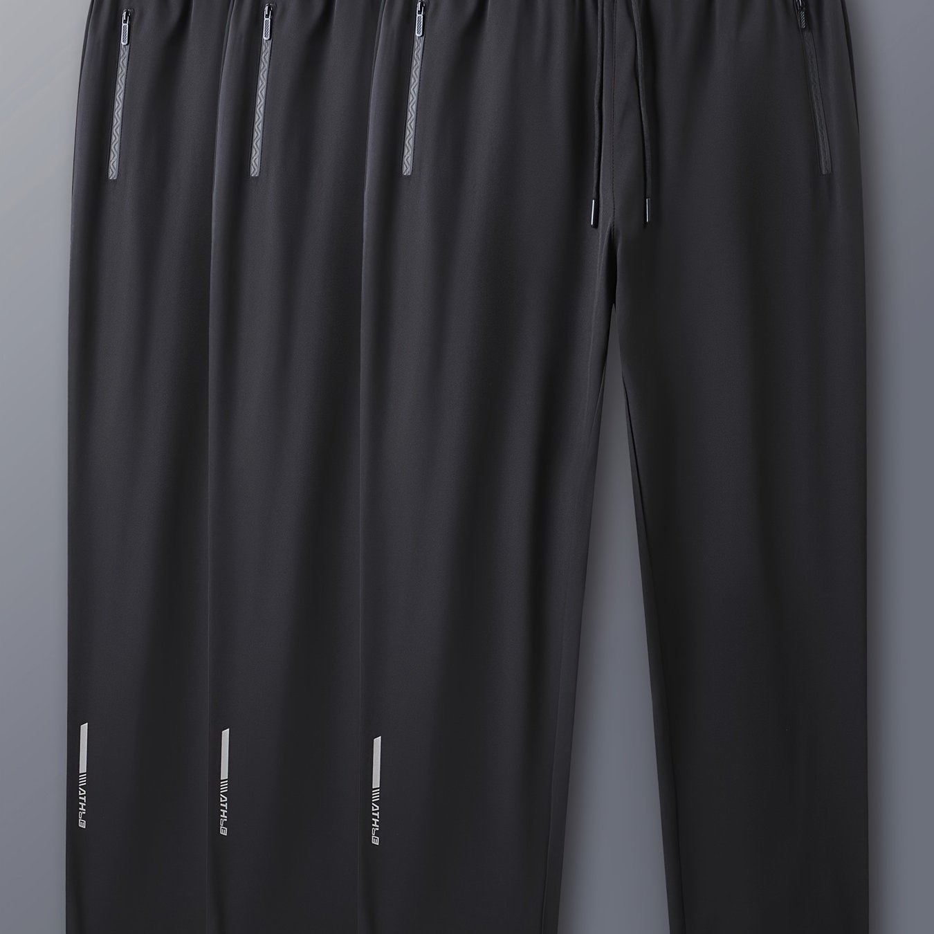 3pcs Joggers Homme – Imprimés, Cordon, Poches Zippées, Polyester, Casual