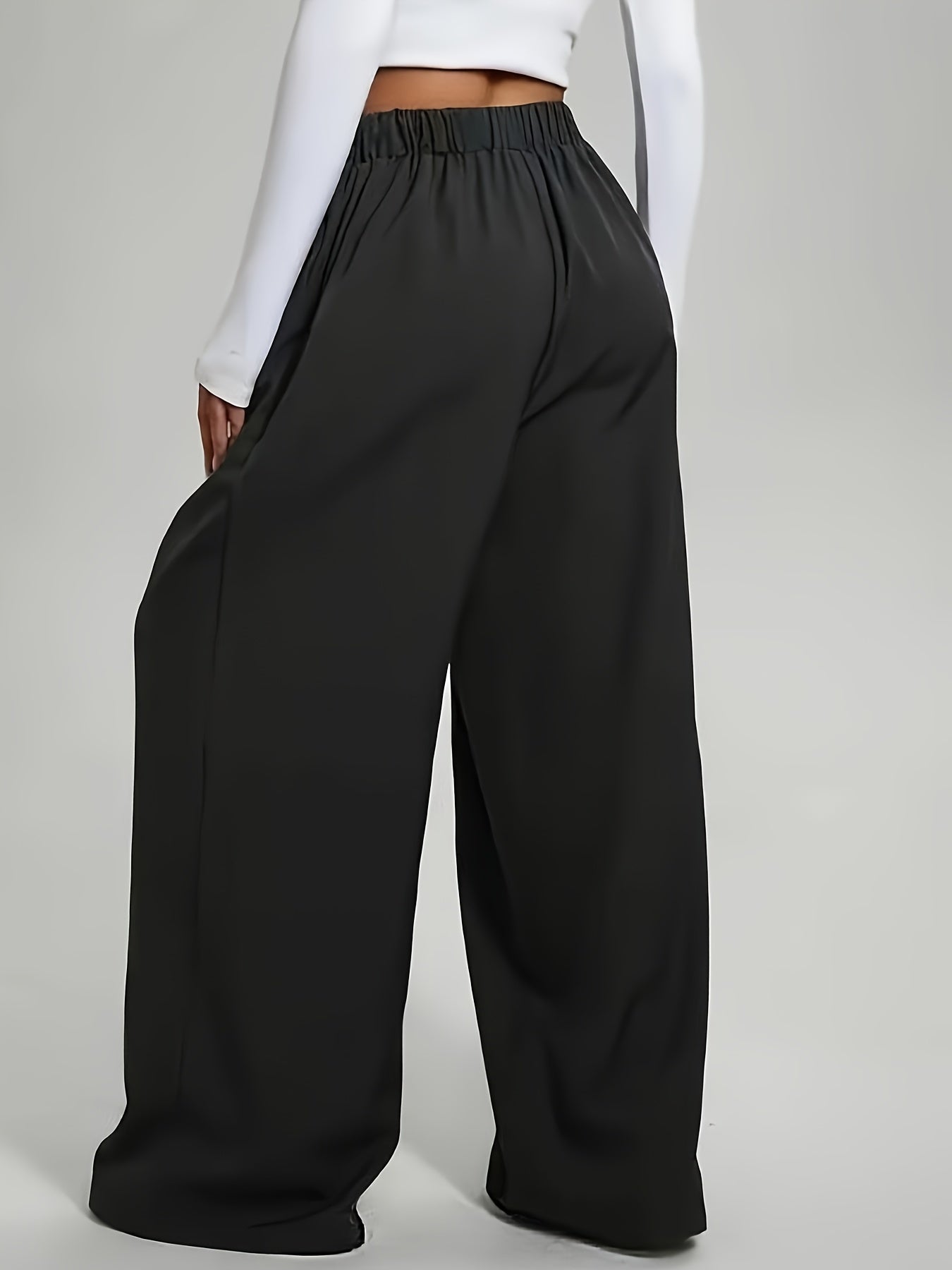 Lot de 2 Pantalons Femme Décontractés – Taille Haute, Ceinture Élastique, Coupe Large, Couleur Unie, Printemps/Été/Automne