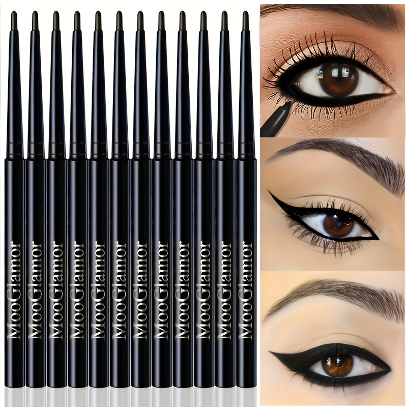 Set de 12 Eyeliners Gel – Noir Longue Tenue, Résistant aux Traces, Pointe Fine, Pour Traits et Sourcils, Kit Voyage
