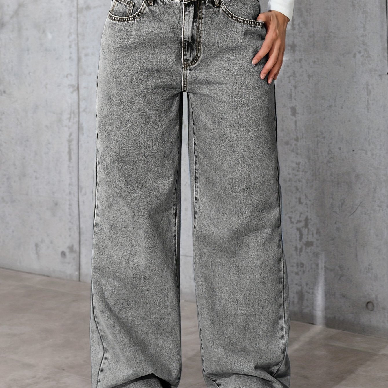 Jeans Femme Décontracté Jambe Large Denim Bleu Clair Jambe Droite Non Extensible Style Street Toute Saison Confortable