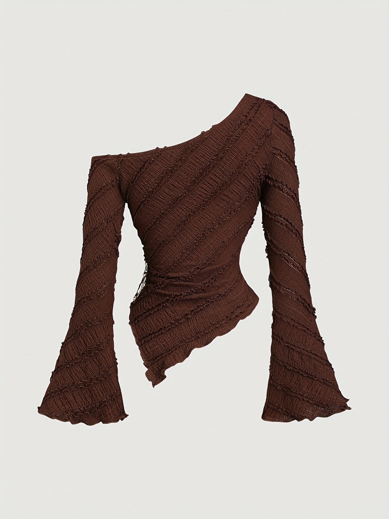 Blouse asymétrique manches cloche pour femmes – col avec boutons métal, semi-transparente, anti-froissement, adaptée toutes saisons, tenue professionnelle décontractée à formelle