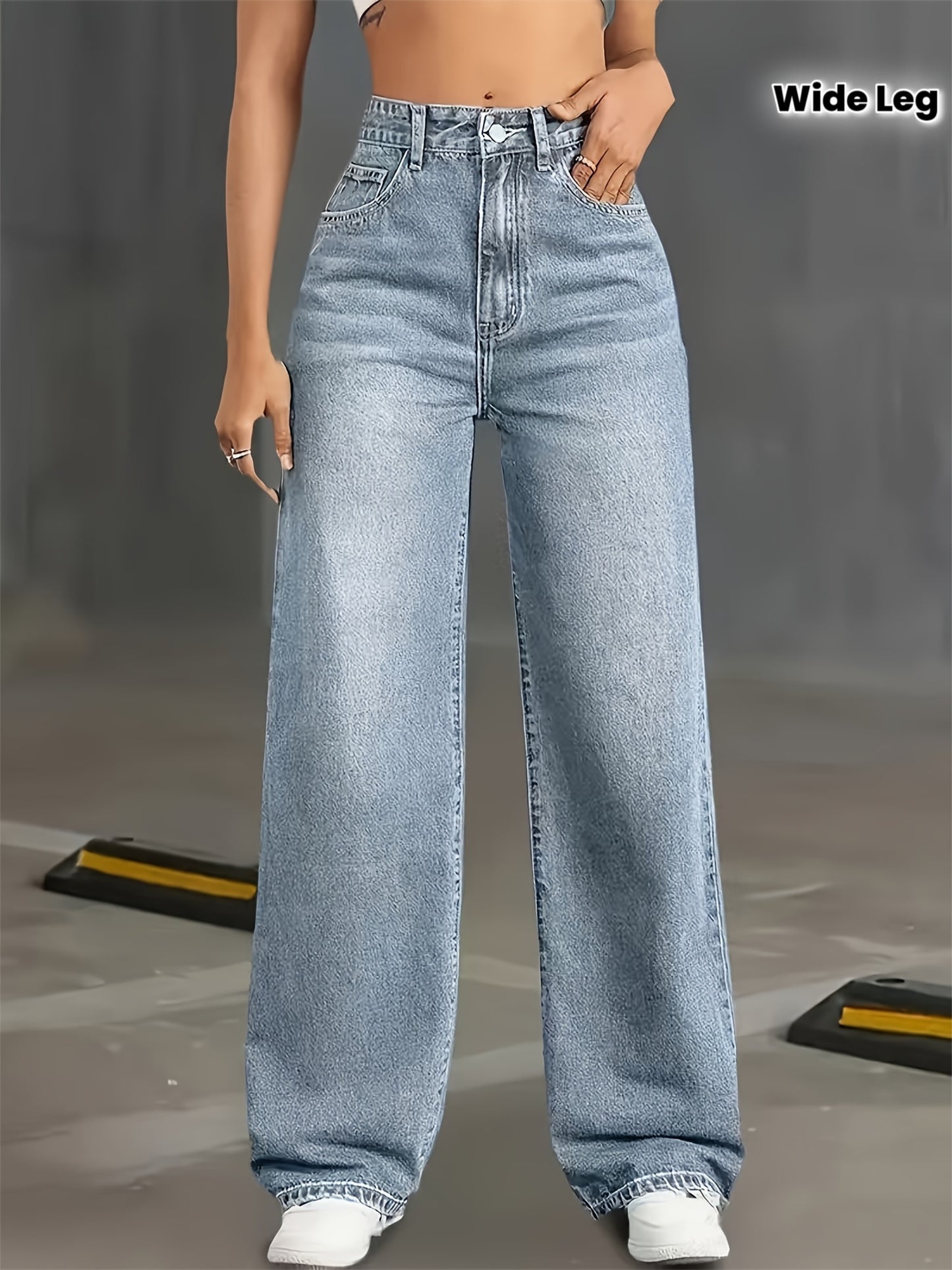 Jean Femme Taille Haute Extensible – Pantalon Droit Non Transparent avec Fermeture Bouton, Toutes Saisons, Pour Quotidien, Travail et Shopping, Jean Bleu Clair Classique, Pièce Polyvalente de Garde-Robe