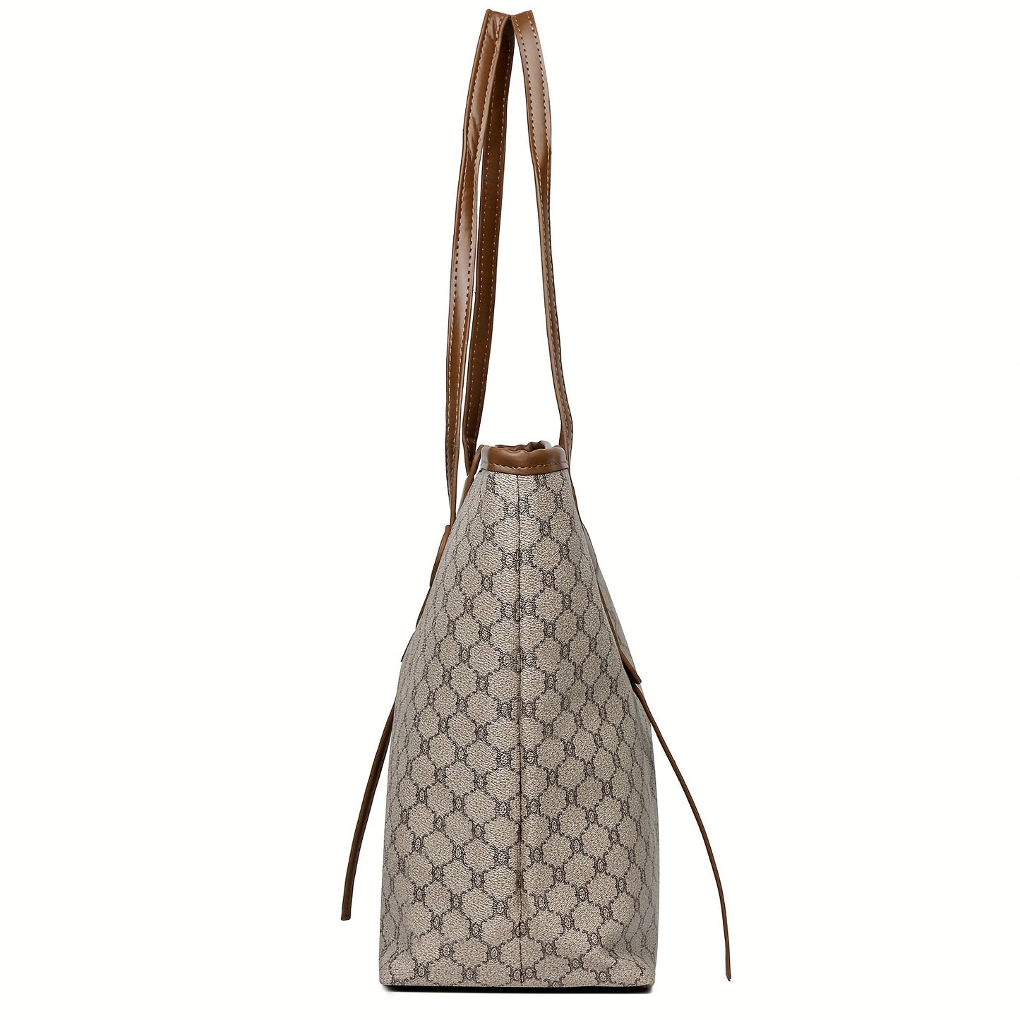 Sac fourre-tout femme avec portefeuille, grande capacité, motif géométrique, fermeture éclair, polyester, marron