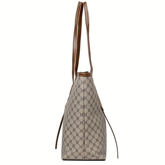 Sac fourre-tout femme avec portefeuille, grande capacité, motif géométrique, fermeture éclair, polyester, marron