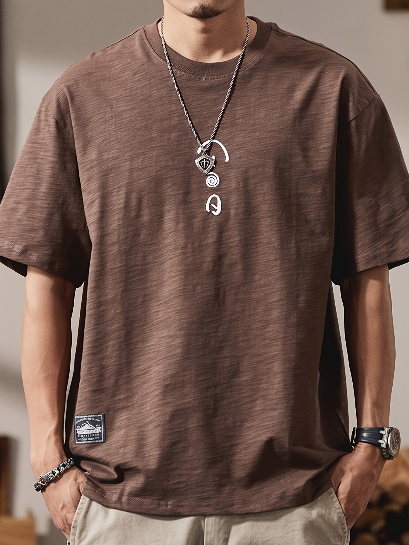 Men's Heavyweight 100% Cotton Oversized T-Shirt with Music Note & Headphone Graphic Chest Print - Breathable Summer Casual Round Neck Long Sleeve Loose Fit Tee for Casual Attire, Music Events & Lounge Outfits