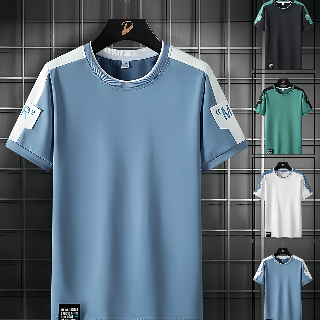 Men's Fashion T-Shirt, Summer Spliced Short-Sleeve Tee for Men, Casual Sporty Round Neck Top with Elastic Breathable Fabric - Versatile Streetwear Gift