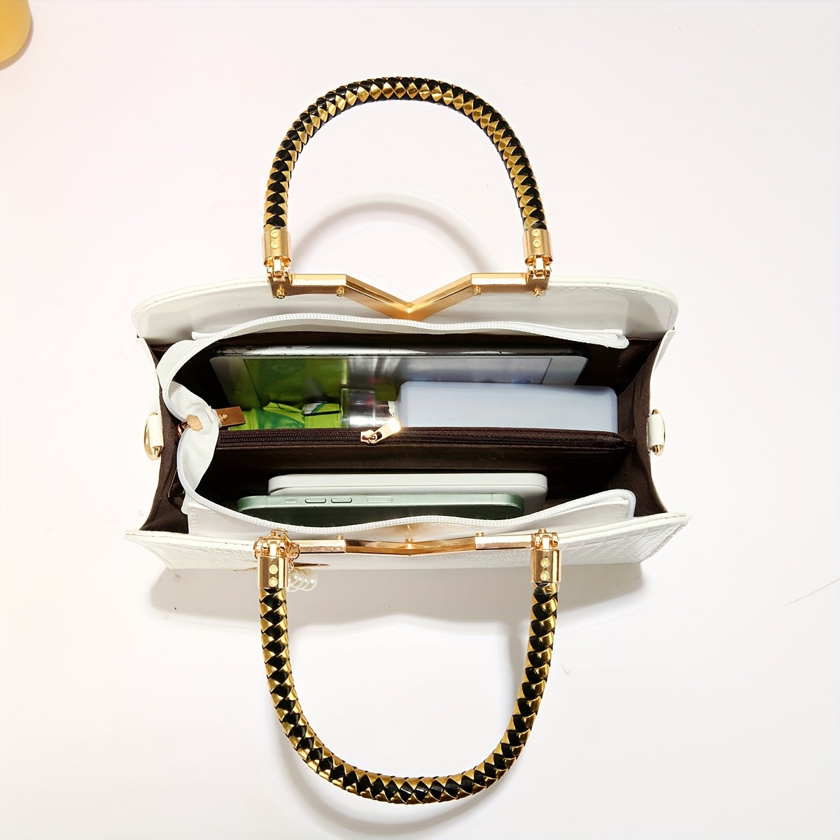 Sac à Main Princesse Nouveau à Motif Croco – Design Haut de Gamme, Portefeuille Élégant avec Décoration Métallique en V, Grande Capacité, Détails Charms Raffinés, Bandoulières Ajustables