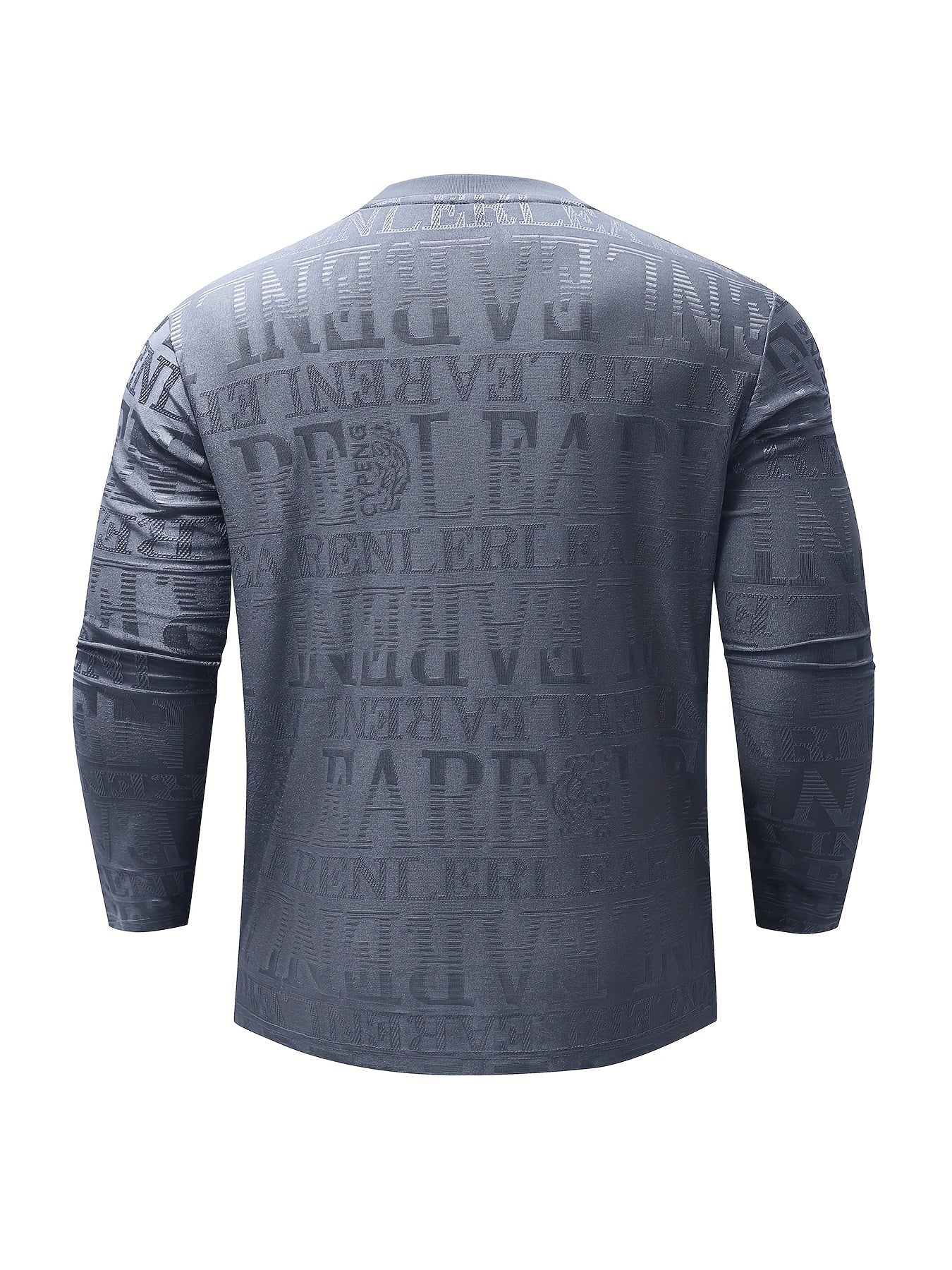 Men's Slim-Fit Casual Long Sleeve T-Shirt with Geometric Letter Design - Breathable Polyester, Machine Washable