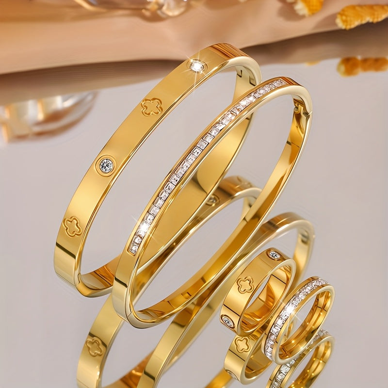 Lot de 4 bracelets en acier inoxydable – luxe discret, texture élégante, parfaits pour bureau ou sorties entre amis