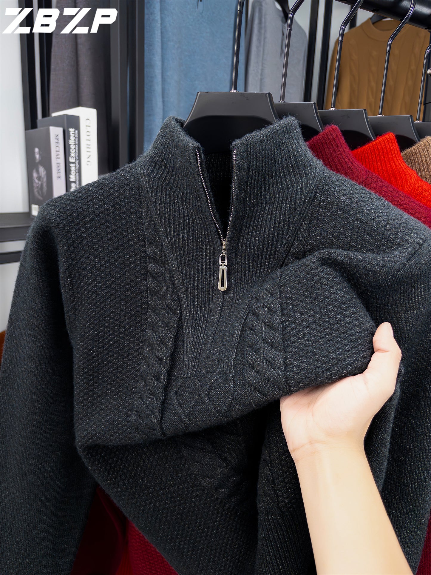 Men'S Thickened Warm Half-Zip Knitted Sweater | Casual Solid Color Stand Collar Sweater for Fall/Winter