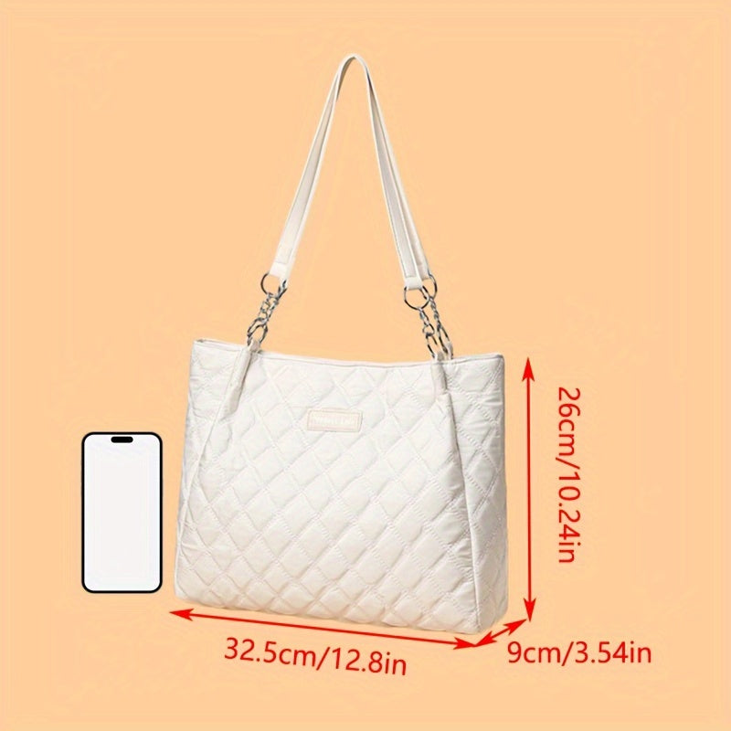 Sac fourre-tout élégant pour femmes – grande capacité, motif losange, nylon résistant, fermeture éclair, bandoulière fixe, idéal travail, voyage ou shopping