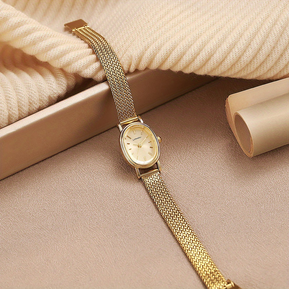 Montre Femme Dorée – Élégante et Minimaliste, Bracelet Style Chaîne en Alliage, Mouvement Quartz, Idéale Quotidien et Occasions Formelles