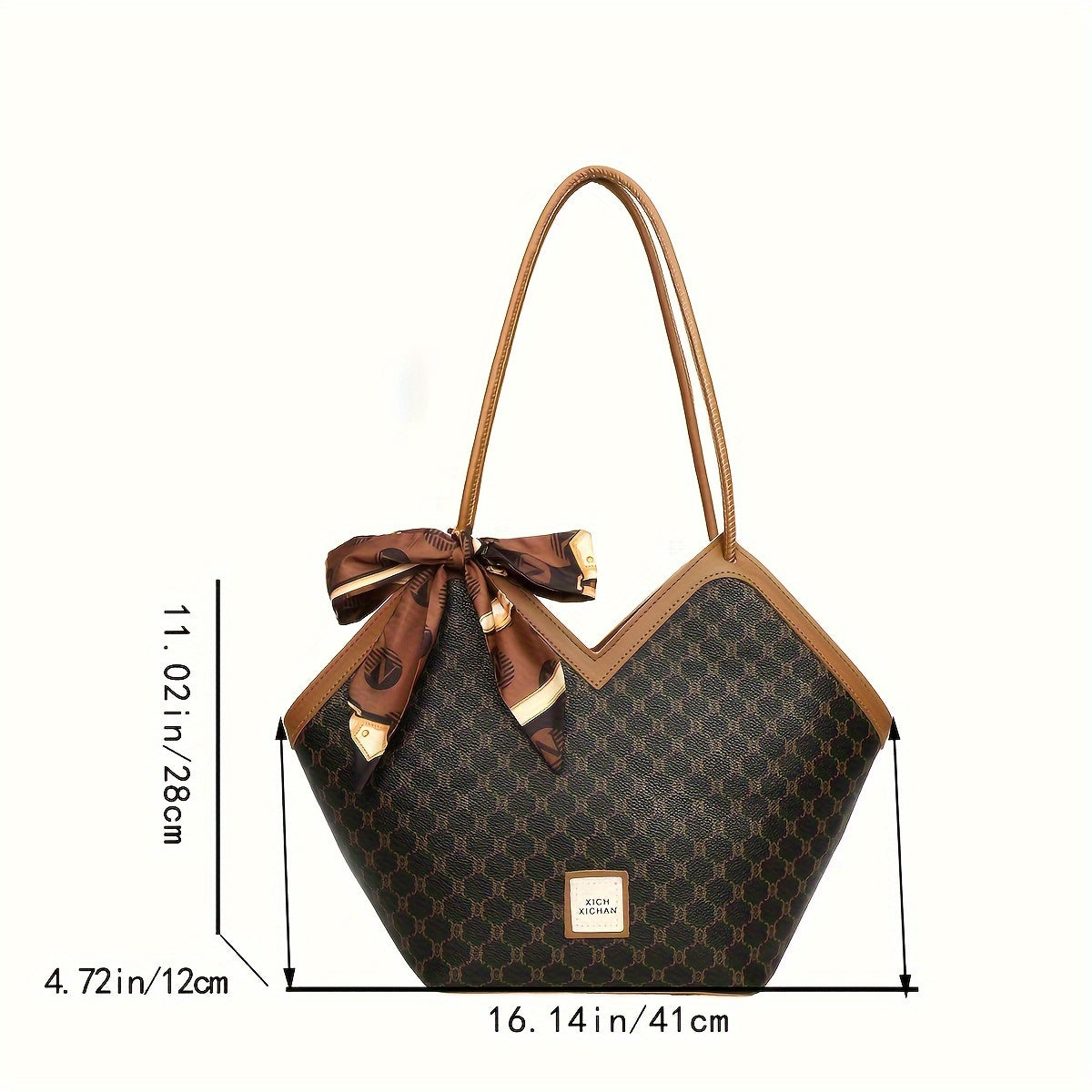 Sac Cabas Femme – Extra Large, Ruban Noeud, Noir & Marron, Zippé, Quotidien
