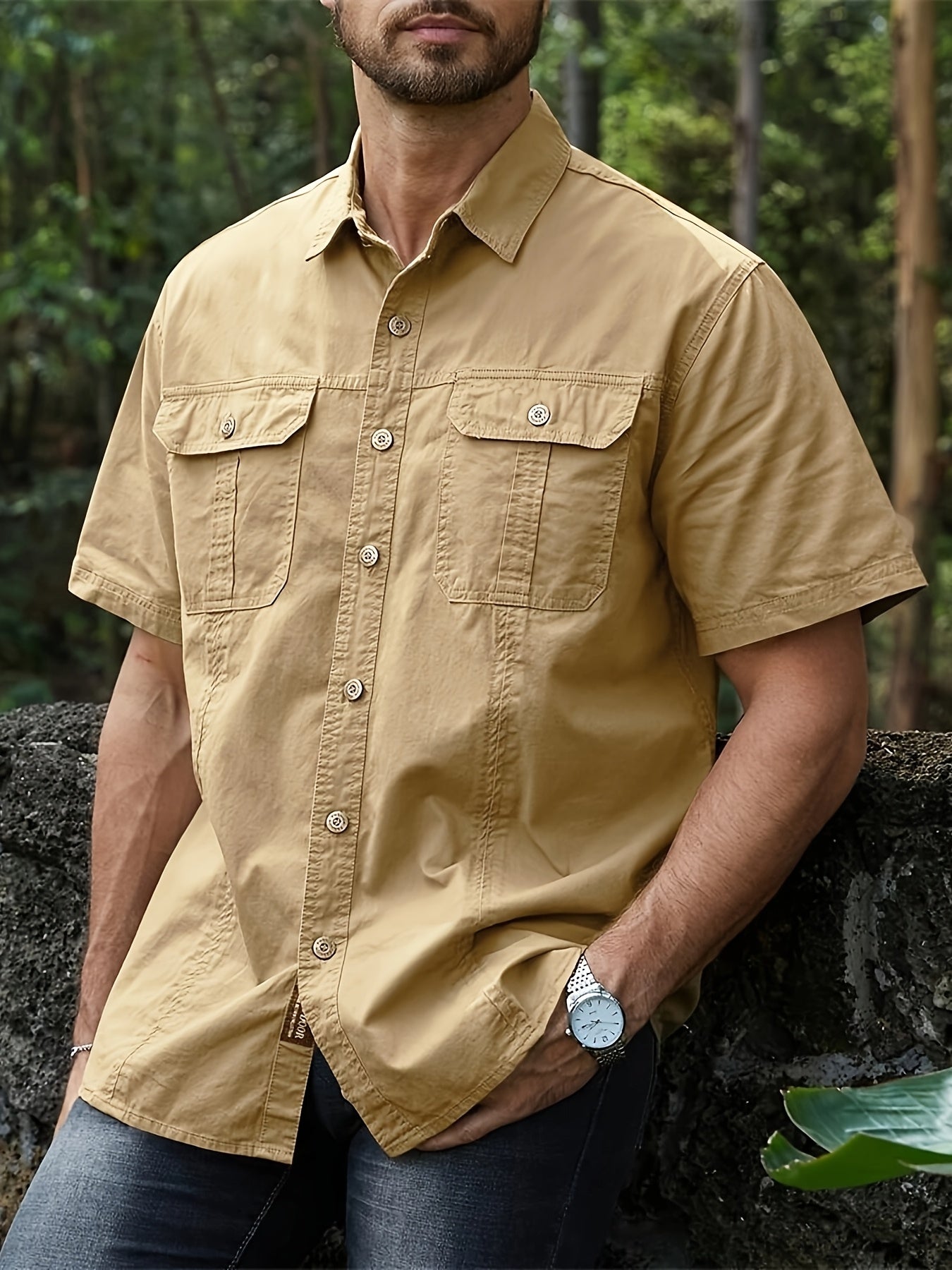 Summer New Men's Outdoor Casual Workwear Slim Fit Oversized Pocket Shirt