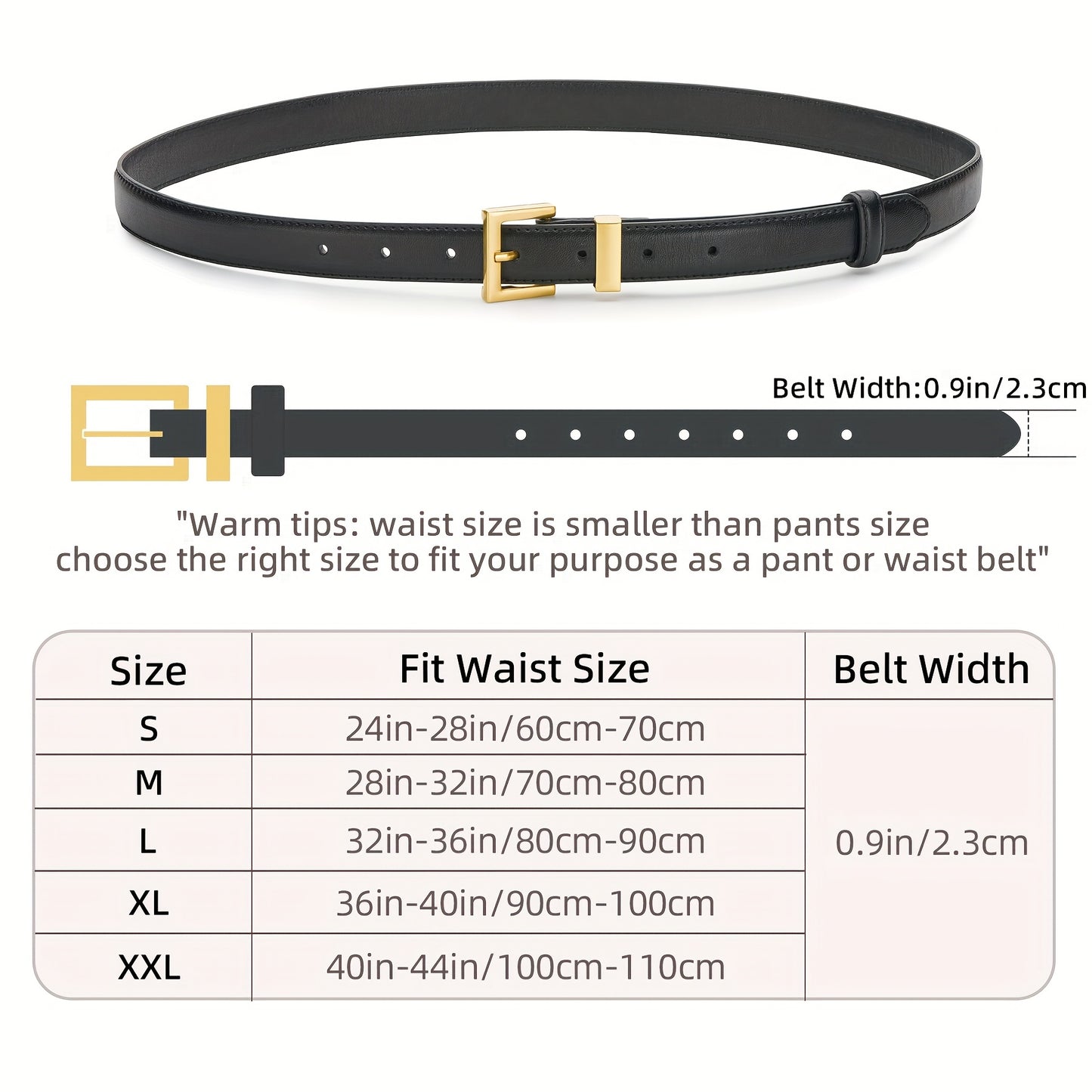 Lot de 2 ceintures pour femmes – Style décontracté, légère, tissage non textile, boucle carrée dorée