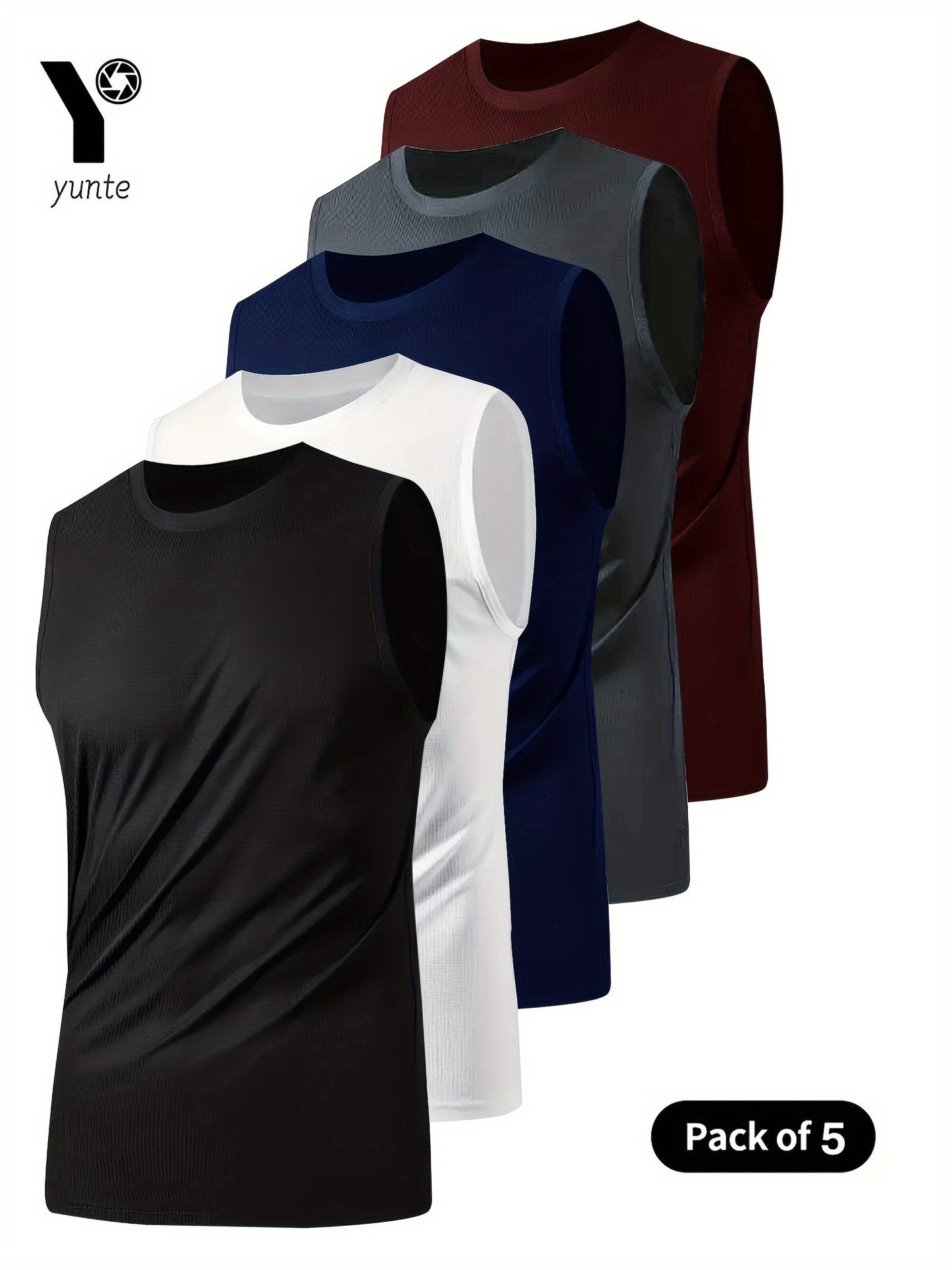 Lot de 5 Débardeurs Sport Homme – Tissu Polyester Respirant et Séchage Rapide, Col Rond, Manches Absentes, Couleurs Unies, Léger et Confortable