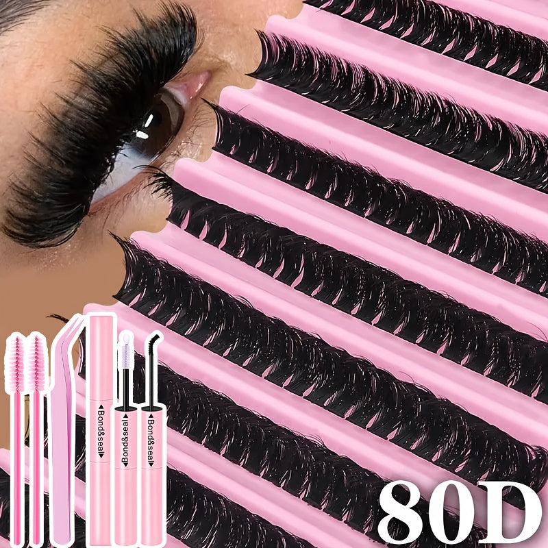 Kit Extensions de Cils 200 pcs — Cils Curl D 30D/40D/80D/100D, Longueurs Mixtes 8-16 mm, Styles Naturels Fins et Épais/Très Épais, Kit Auto-Application avec Colle, Scellant et Outil Applicateur, Pour Usage Domestique, Débutants, Réutilisable