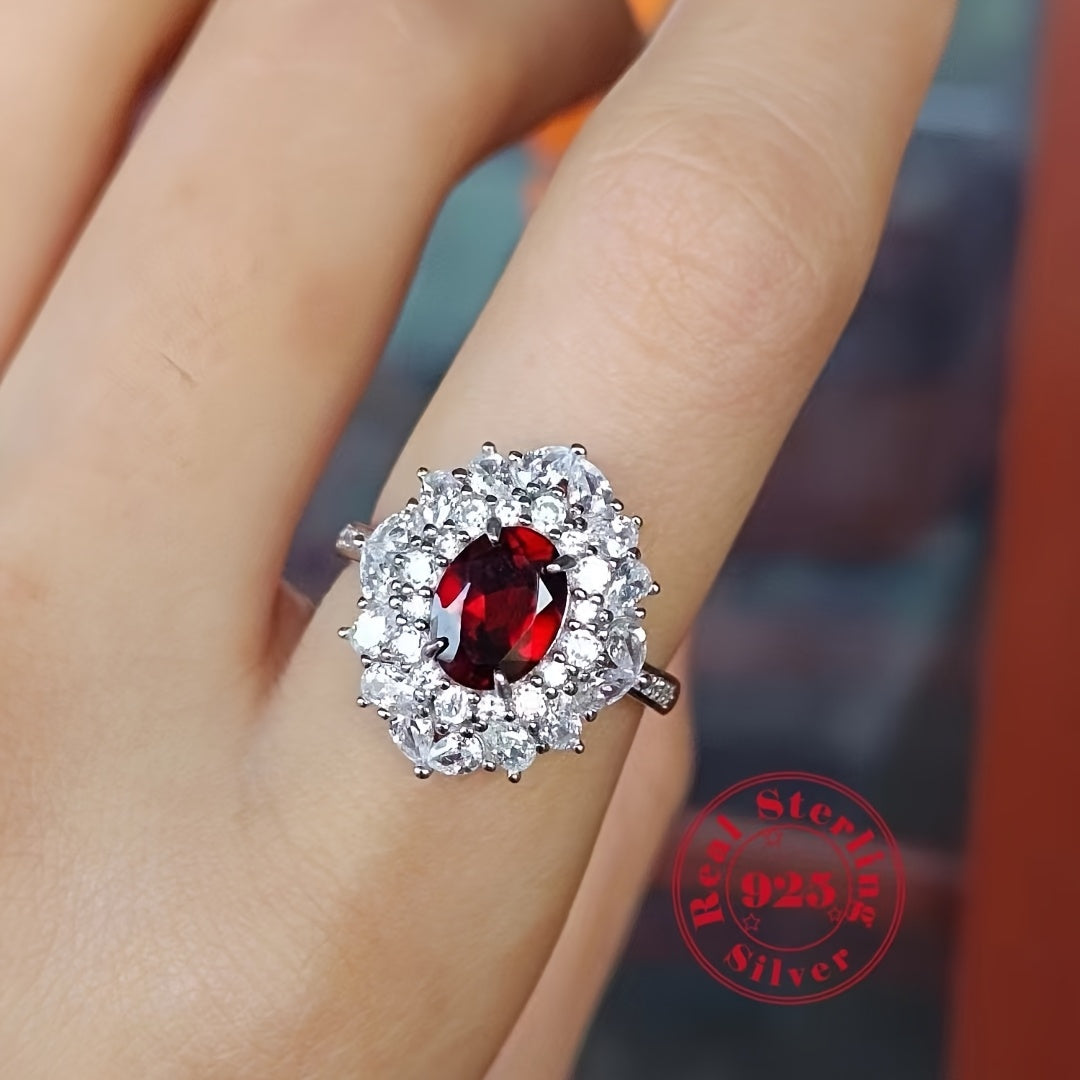 A Natural Garnet Ring with an Adjustable S925 Silver Band, Perfect for Engagement Or Anniversary Gifts.