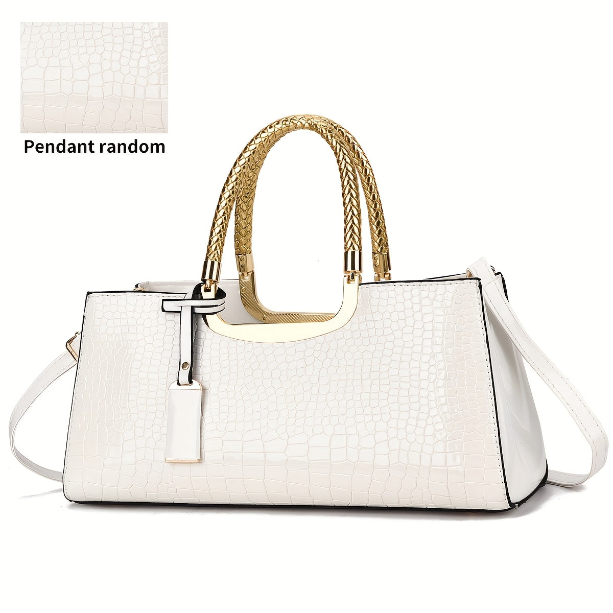 Pochette de Soirée Élégante – Motif Crocodile Blanc, Quincaillerie Dorée et Bandoulière Amovible, Sac à Main Femme Luxe pour Fêtes, Mariages et Événements Formels, Finition Brillante, Fermeture Éclair, Doublure Polyester