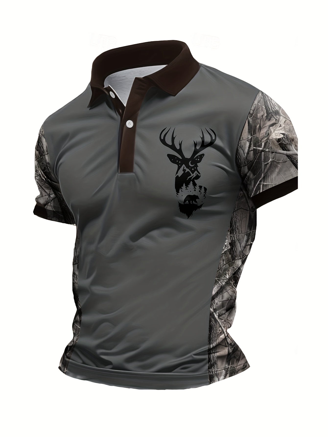 Men's Deer Head Print Camouflage Patchwork Fashion Shirt