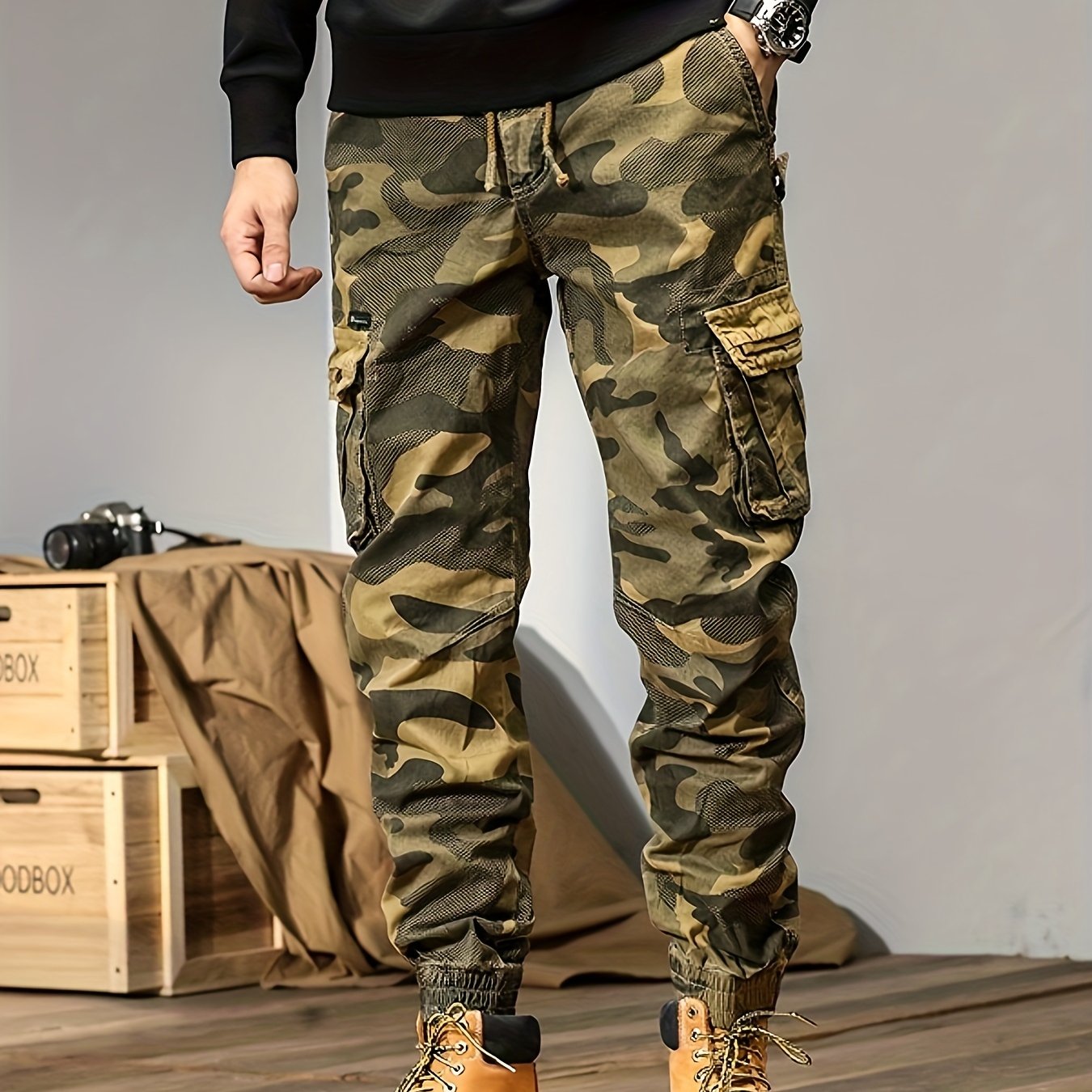 Pantalon cargo camouflage pour homme – style Y2K hip-hop, multi-poches, taille élastique, coupe régulière, confortable toute saison, streetwear décontracté