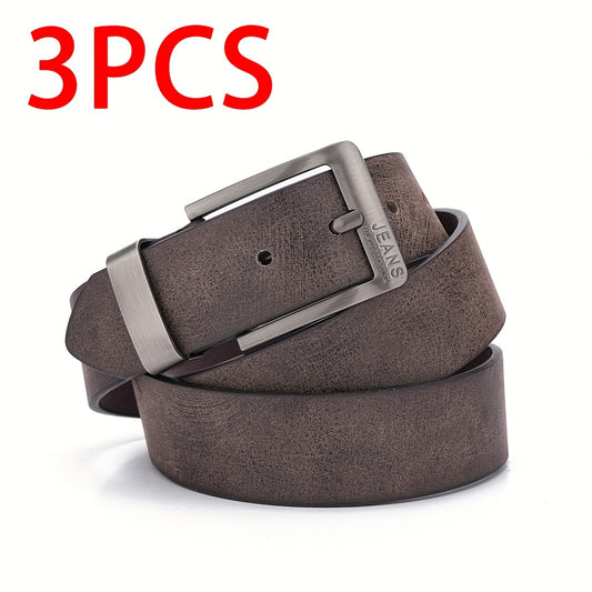 Lot de 3 Ceintures Homme Décontractées – Boucle Aiguille en Alliage, Ceintures en Cuir PU de Haute Qualité, Parfaites avec Jeans, Ceintures Homme Tendance pour Bureau, Idéal Comme Cadeau pour Père et Petit Ami
