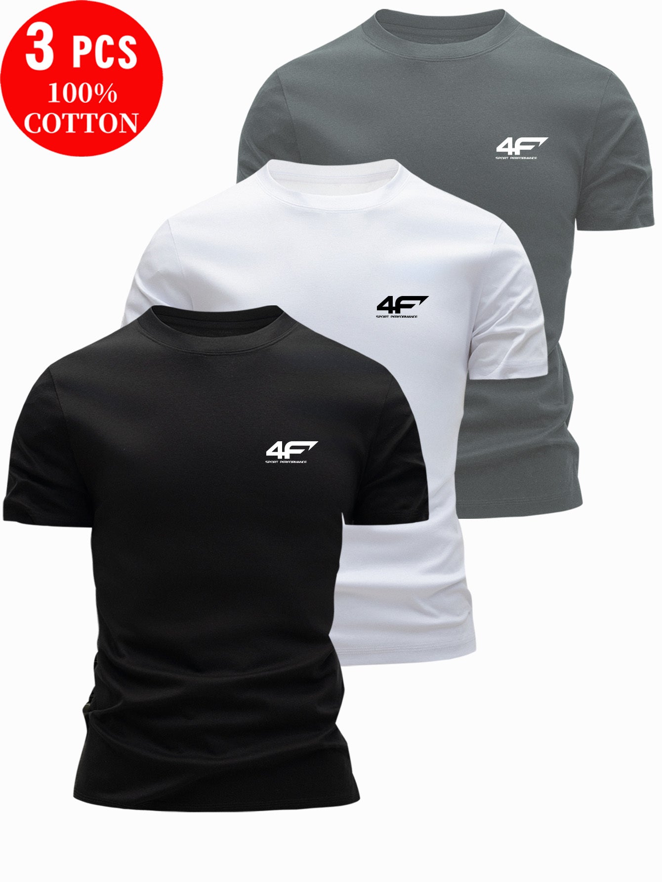 3pcs 100% Cotton T-Shirts, Casual Round Neck Tees for Summer Wear, Men's Outdoor Tops