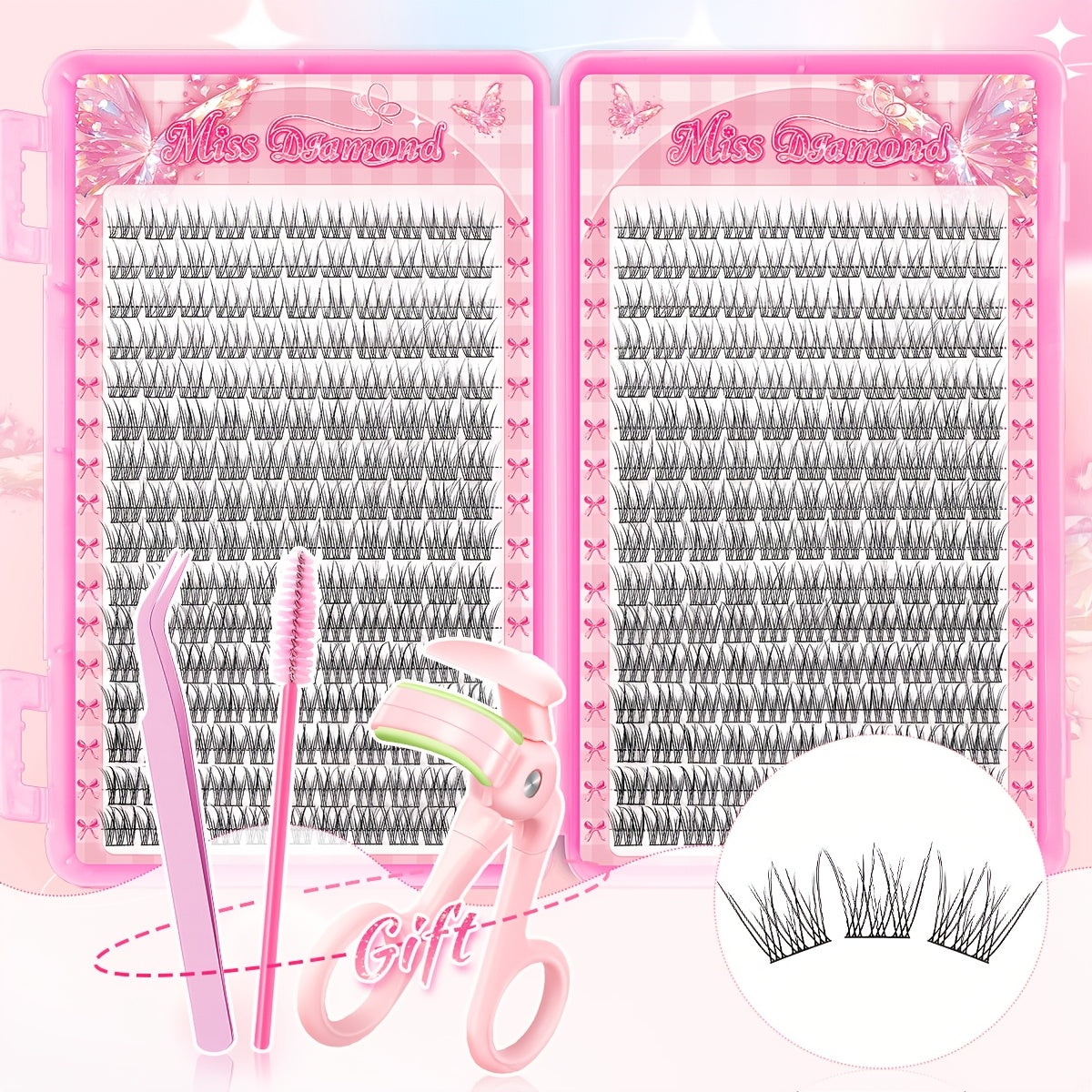 Kit Extensions de Cils DIY Facile — Faux Cils Naturels, Épaisseur 0,07 mm, Curl C, Longueurs Mélangées 9-11 mm, Style Paquets Croisés, Réutilisable, Design Fishtail avec Pince, Parfait pour Débutants, Sublime le Regard