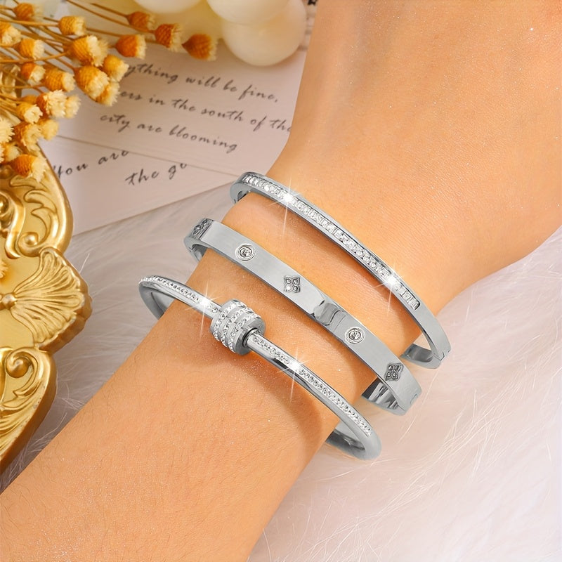 Lot de 3 bracelets en acier inoxydable – élégants et tendance, assortis classiquement, parfaits pour tenue décontractée ou soirée