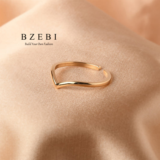 18K Gold Plated 2pcs V-Shaped Ring Jewelry Set, Fashionable Elegant Minimalist Adjustable Women's Birthday Christmas Mother's Day Valentine's Day Gift with Gift Box 726r+727r