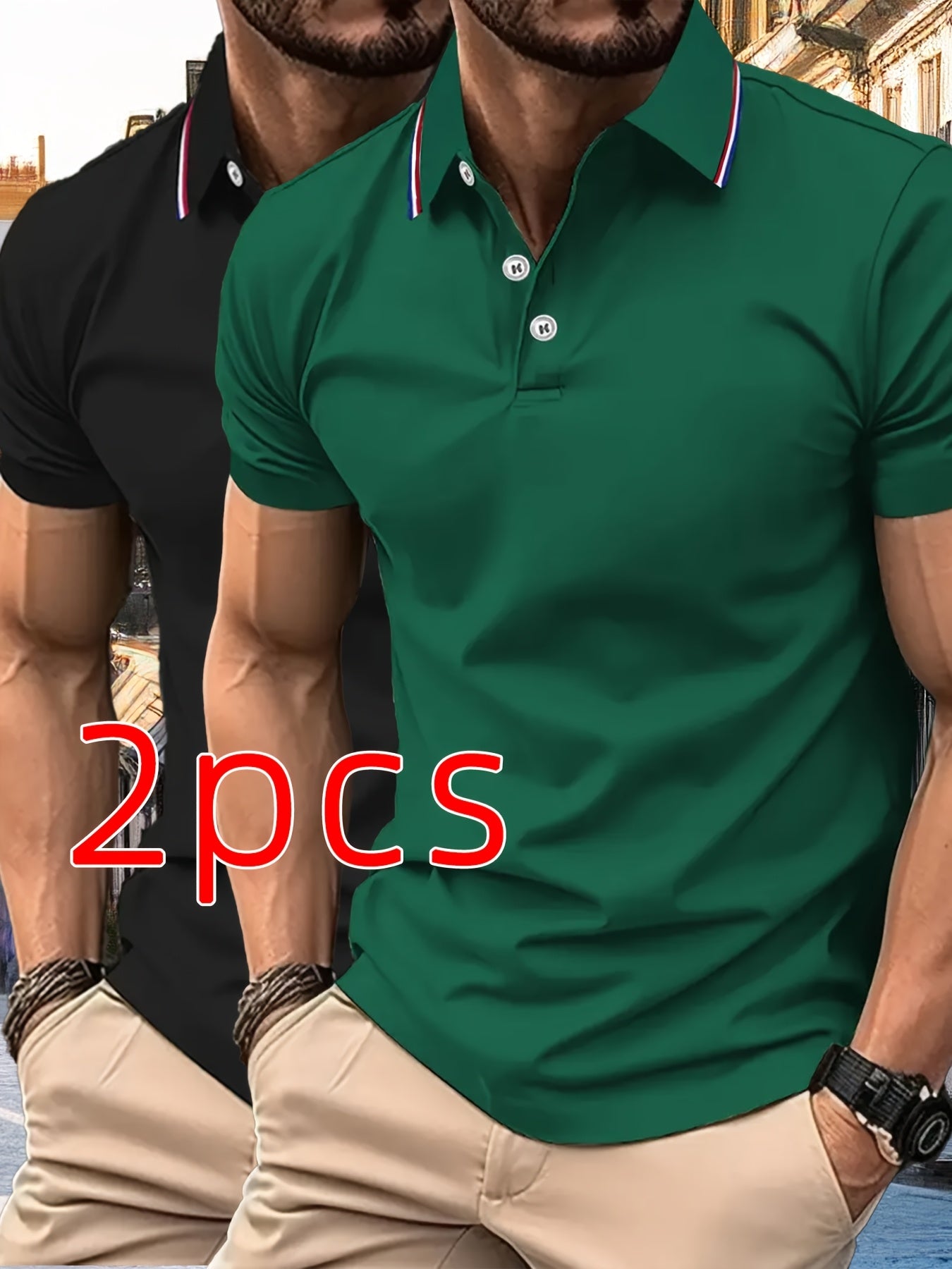 2pcs Men's Summer Shirts, Button- Front Design, Simple Comfortable Casual Turn- Collar Short Sleeve
