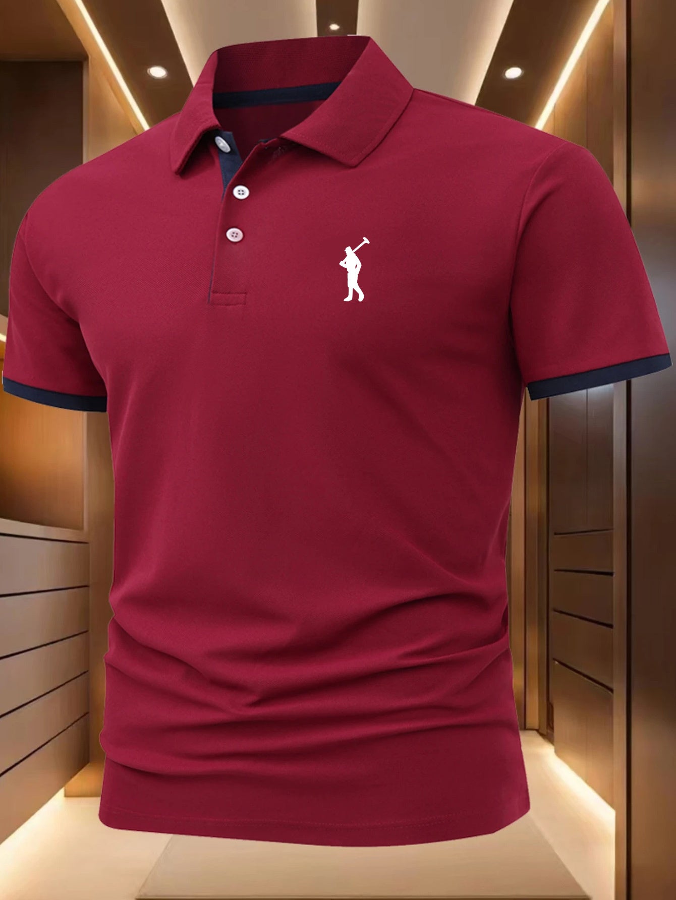 A432 - Men's Fashion Minimalist Striped Print Summer Breathable Shirt with Collar, Trendy Golf Style, Slight Stretch, Super Comfortable, Breathable, Versatile, Business Casual Summer Outdoor Activity Top