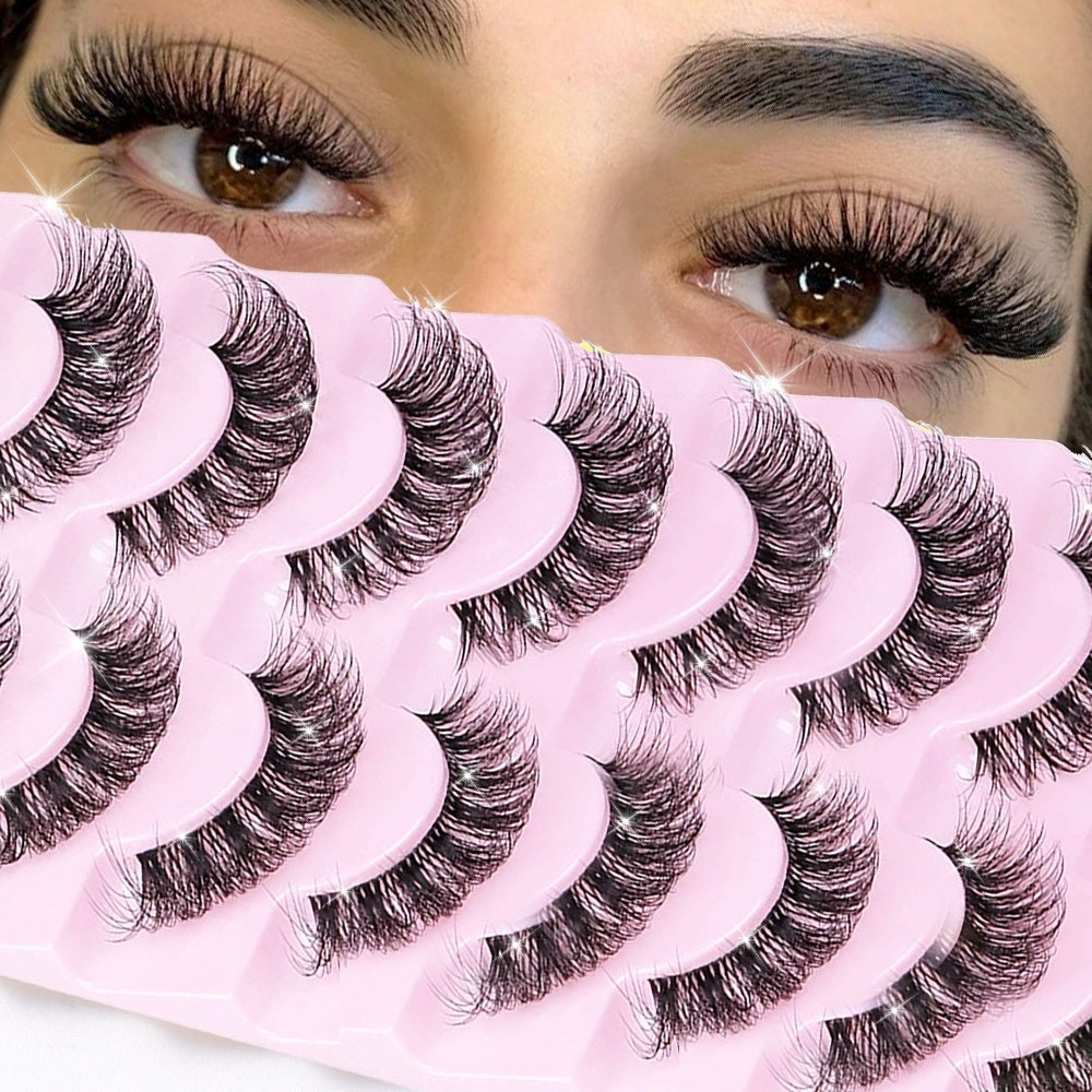 10 Paires de Cils Faux Mink 6D – Super Fluffy et Wispy, Effet Cat Eye, D Curl, 10-12 mm, Extensions de Cils Dramatiques pour Maquillage Audacieux, Accessoires Cils