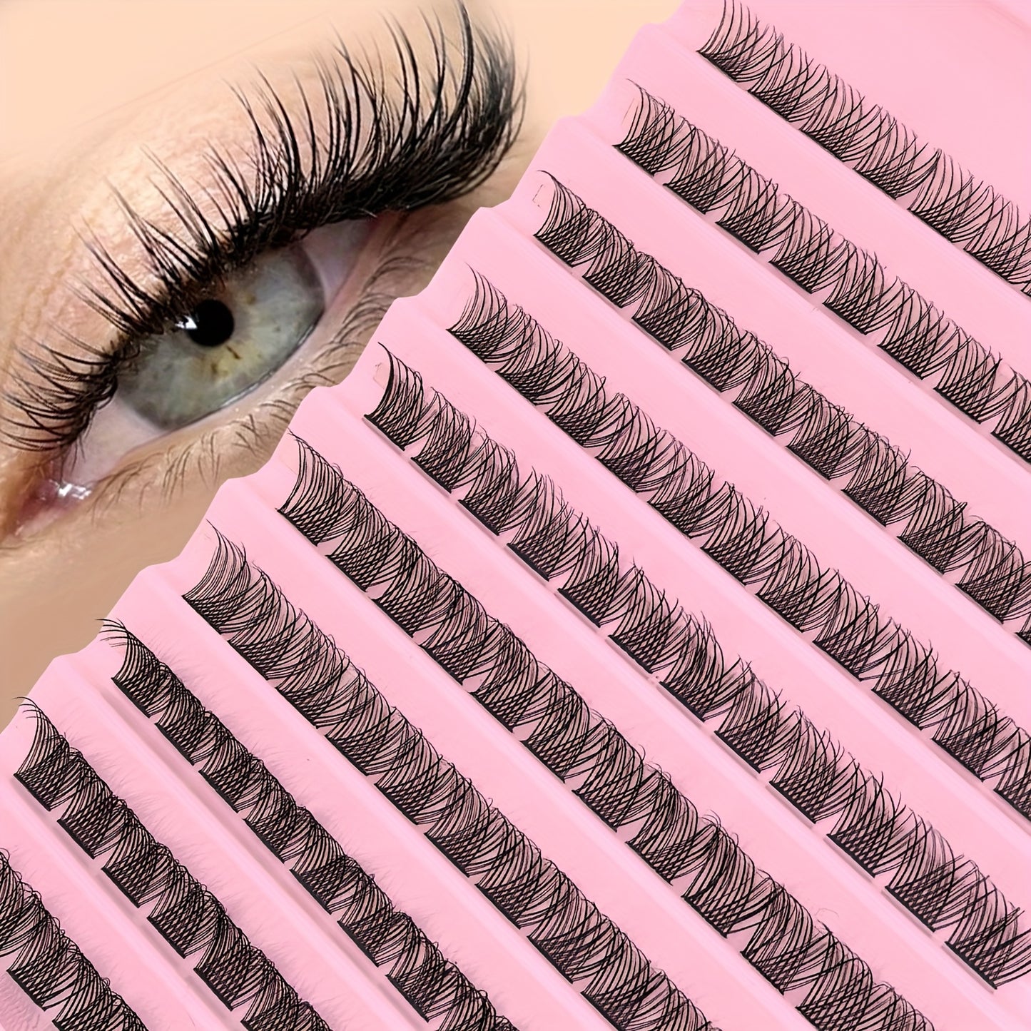 120/160 Cils– Courbure D, Longueurs Mixtes 8-16mm, Effet Naturel, Réutilisables, Extensions DIY avec Cils Individuels Effilés, Styles Russe/Poupée/Cat-Eye, Débutants, Colle Incluse