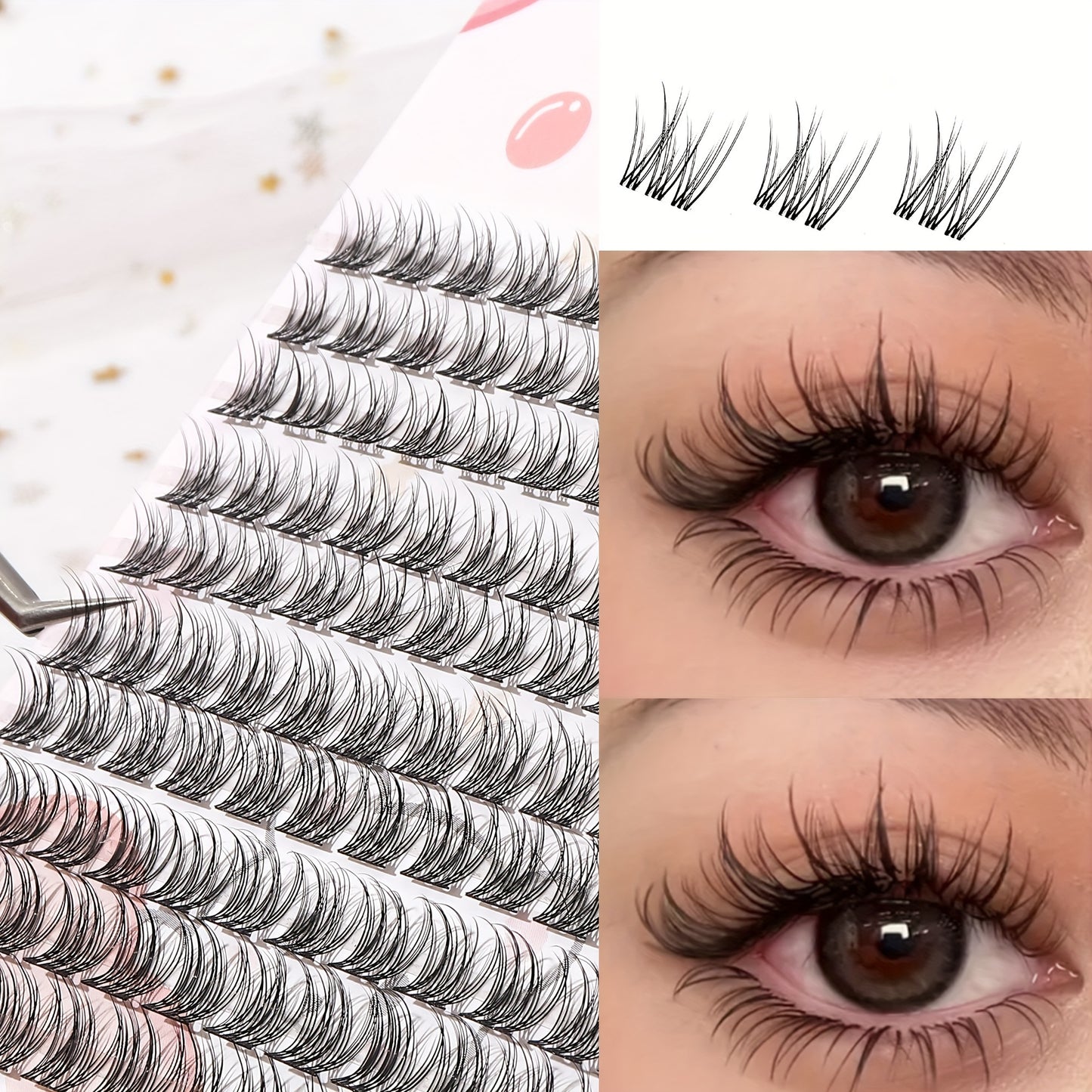 Lot de Cils Faux Autocollants DIY – Style Cartoon, Effet Naturel, Touffes Fluffy Épaisses, Courbure C, Longueurs 10-12mm, Épaisseur 0.05mm, Réutilisables, Idéal Débutants, Pack Paire Unique