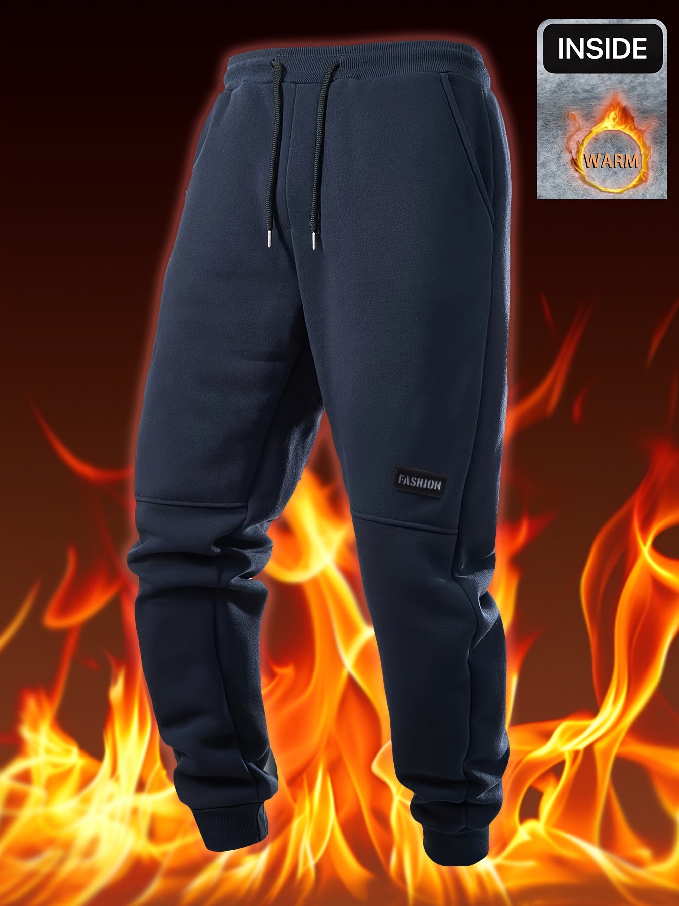 Pantalon thermique épais pour homme – taille à cordon, tissu non extensible, doublure polaire, idéal hiver, usage formel et quotidien, grande taille