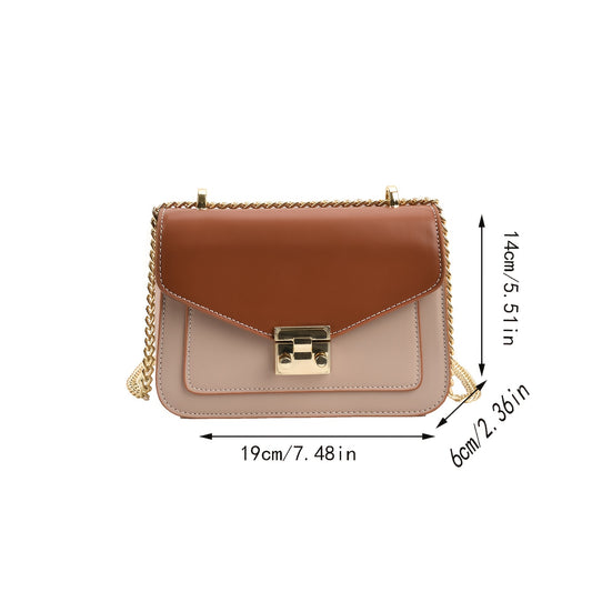 Mini sac carré pour femmes – bandoulière chaîne dorée, fermeture tourniquet, beige et marron, petit sac bandoulière élégant pour travail, voyages et soirées, accessoires chic pour femmes