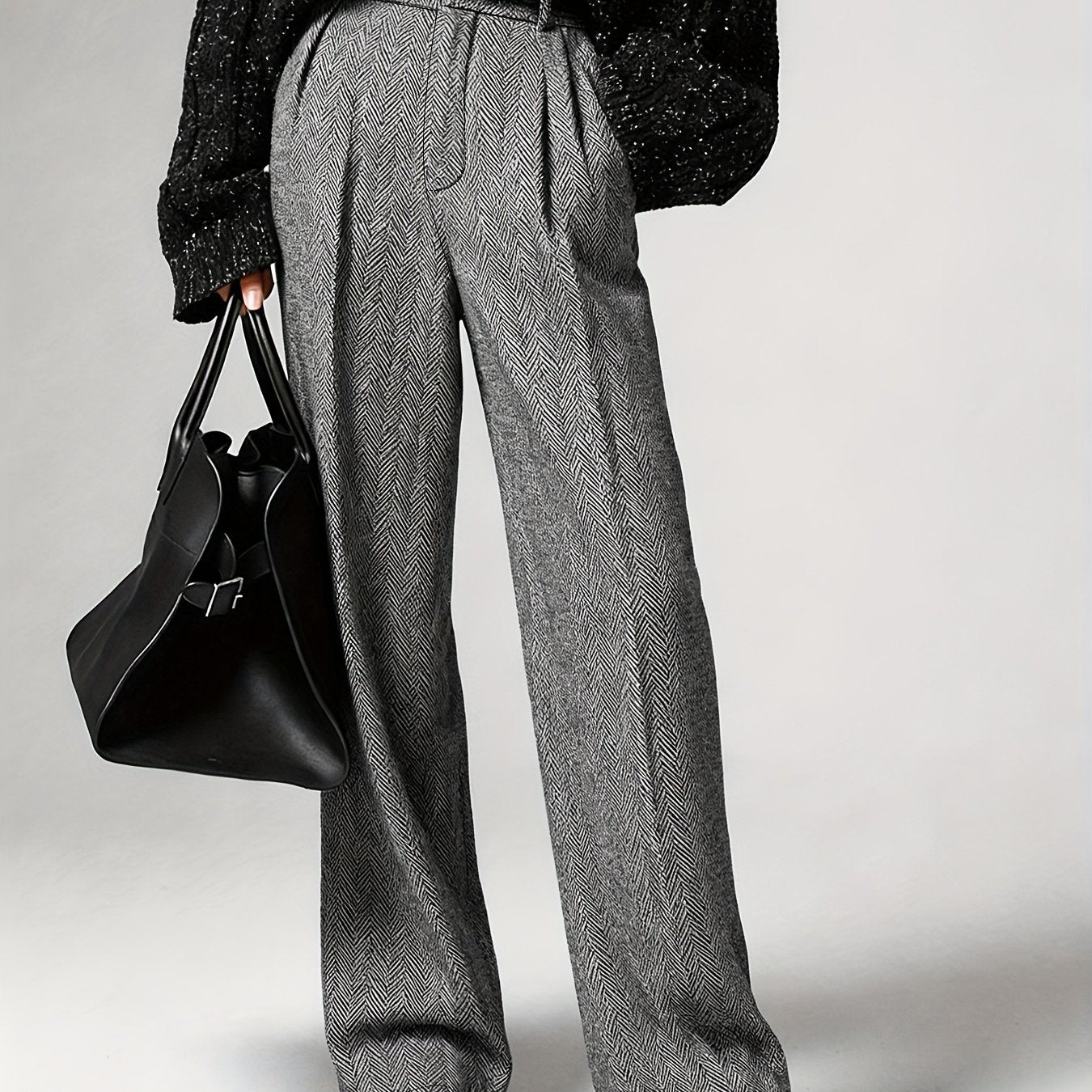 Pantalon Femme Élégant – Motif Géométrique, Coupe Tailleur, Bureau et Semi-Formel, Sans Extensibilité, Tous Saisons