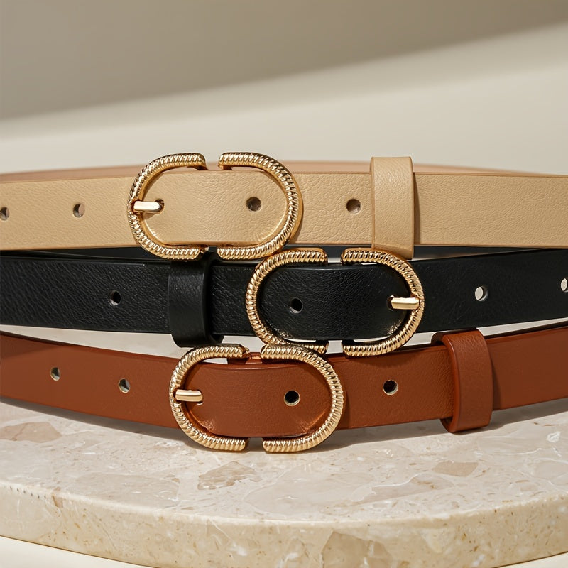 Lot de 3 ceintures en PU pour femme avec boucle en alliage, style preppy décontracté, sans lavage