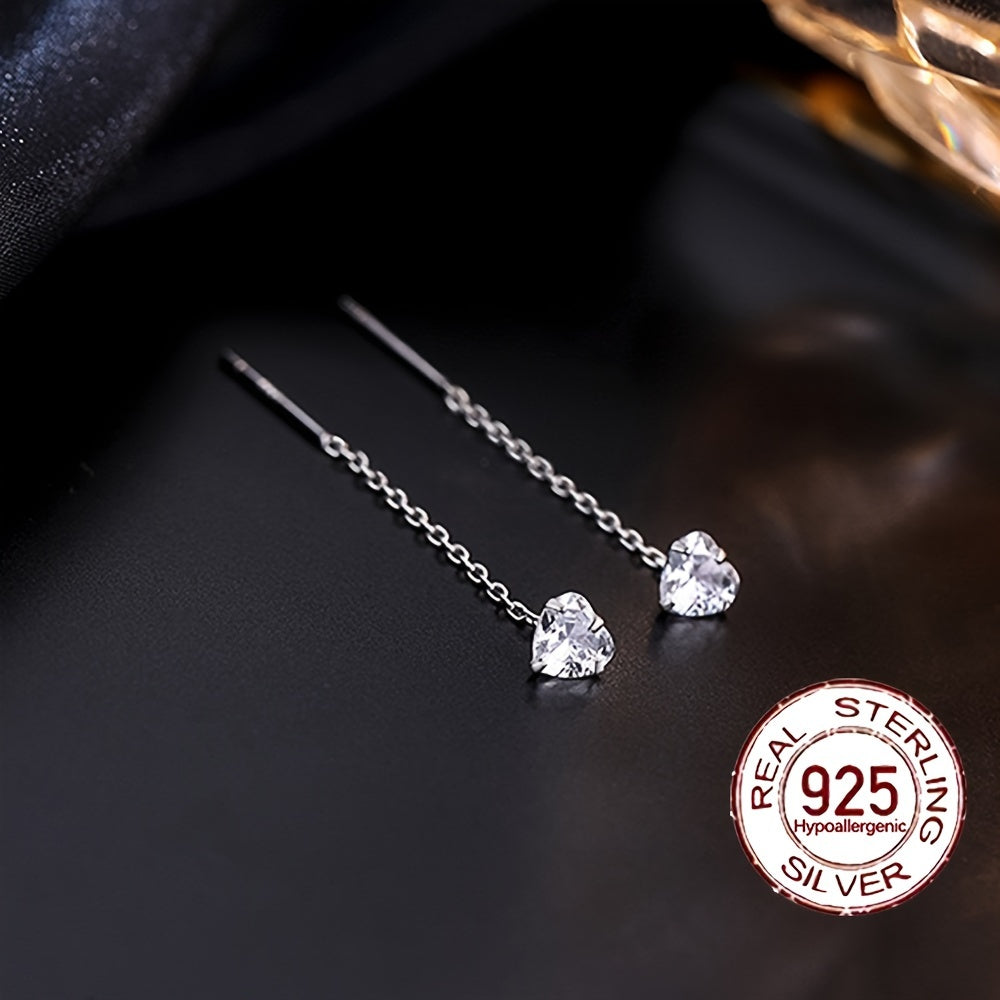 0,6 g S925 argent pur hypoallergénique brillant zircon synthétique combiné avec zircon cubique pendentif longue chaîne fil élégant minimaliste boucle d'oreille piercing