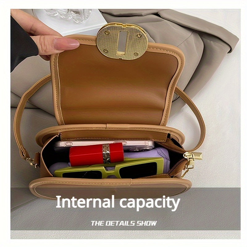 Sac à main réglable pour femmes – petit sac carré avec emblème doré, fermeture zippée, texture givrée, design minimaliste léger, printemps/été, couleurs café/blanc/marron/noir, élégant et pratique au quotidien