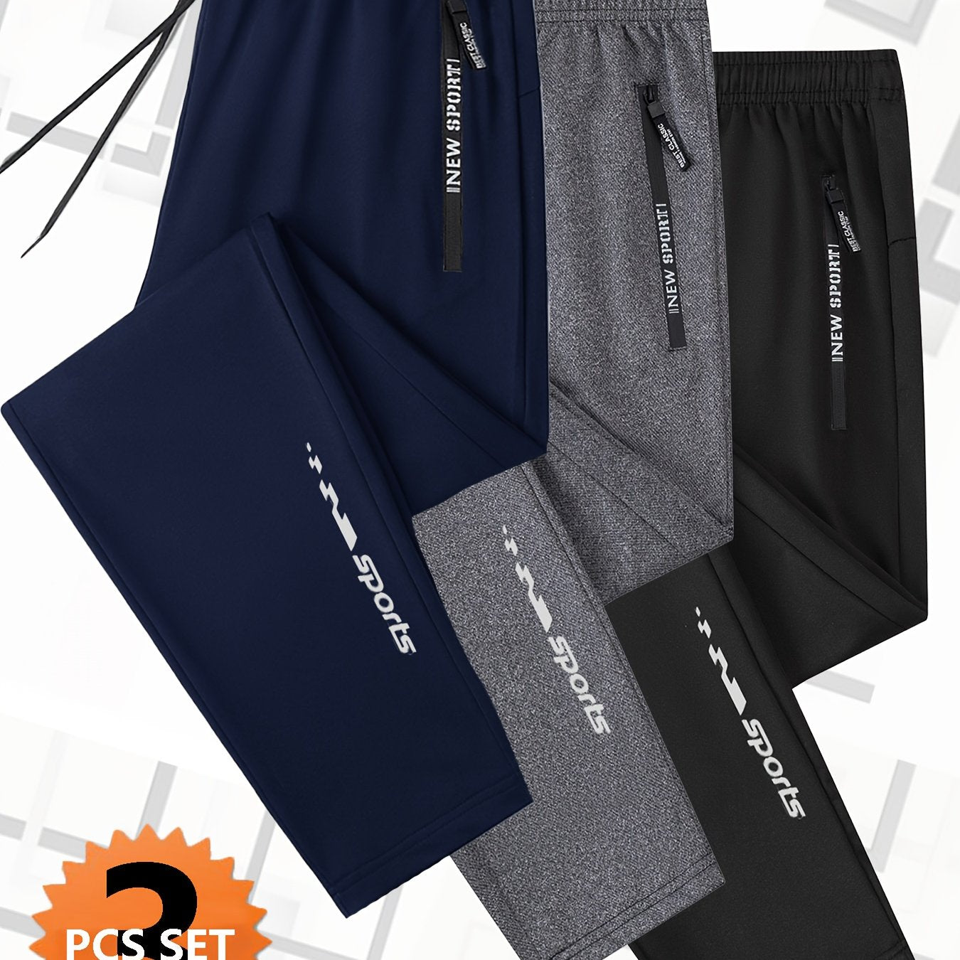3pcs Joggers Homme – Cordon, Poches Zippées, Sport & Casual, Noir, Tout Saison