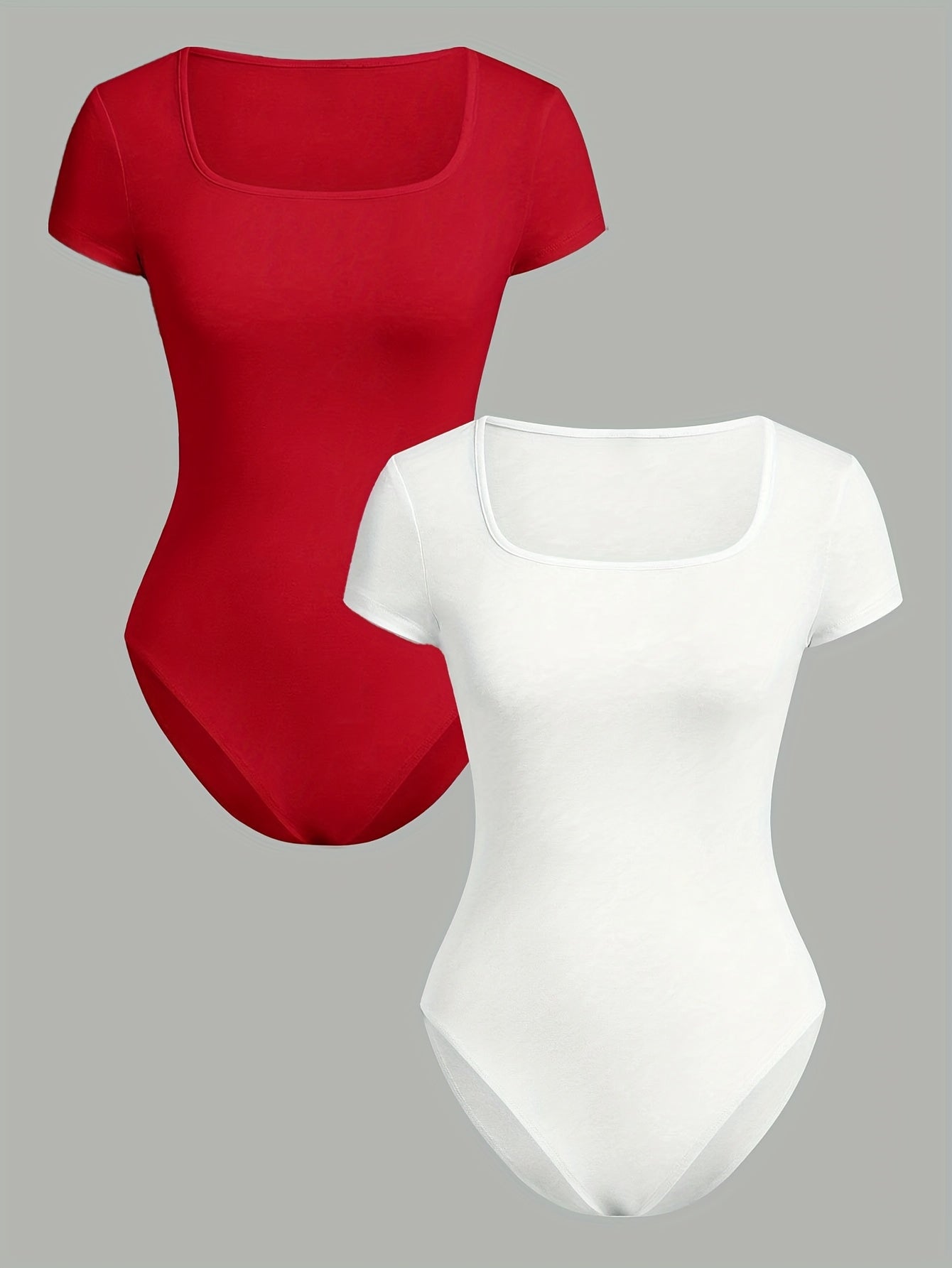 Lot de 2 combinaisons femme à col carré, manches courtes, coupe ajustée, style décontracté et sportif, une pièce pantalon confortable