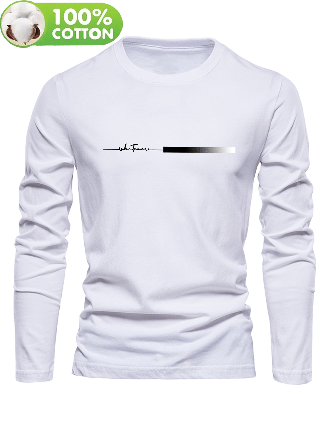 Men's 100% Cotton Long Sleeve T-Shirt with Letter 'H' Logo Patch - Round Neck Casual Top, Regular Fit Spring/Fall Everyday Basic Blouse for men - Versatile Layering Piece for Jeans & Dress Clothes